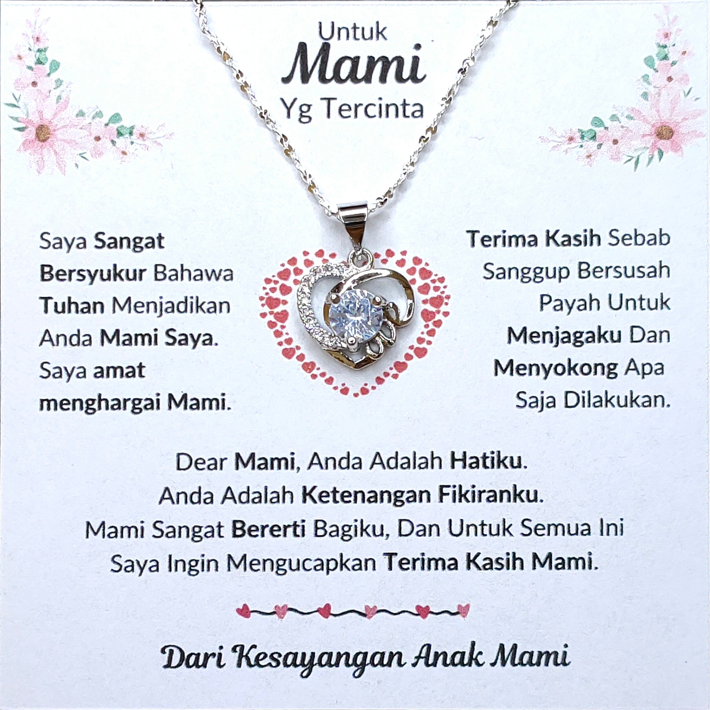 Untuk Mami ku I Sangat Bererti Bagiku I Love Heart Necklace