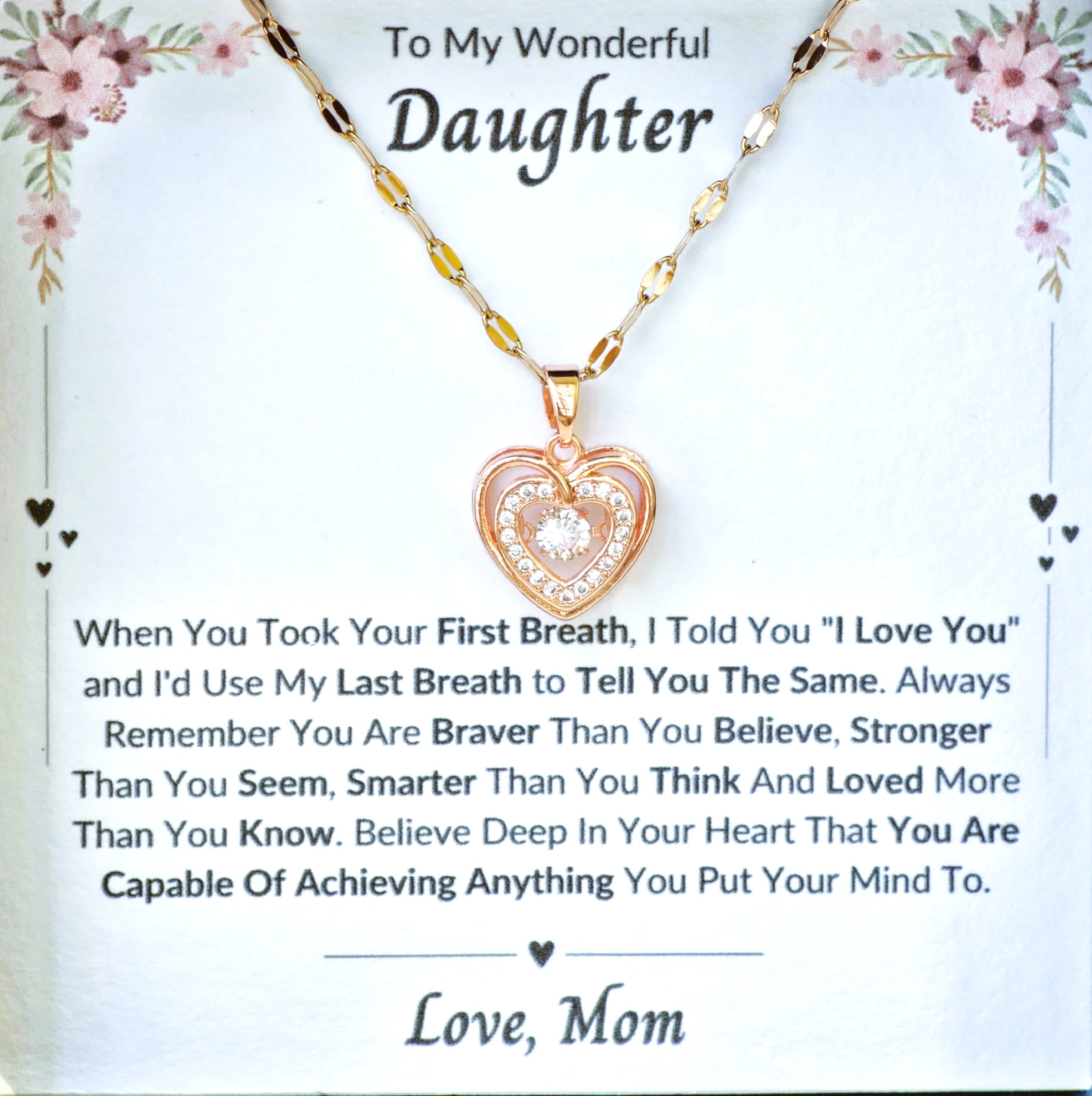 Best Gift To My Daughter I Always Love You I From Mom I Rose Heart Necklace