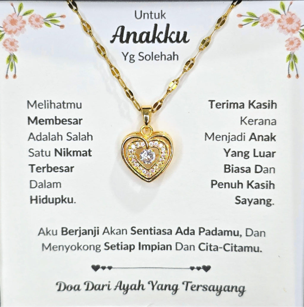 Hadiah Terbaik Untuk Anakku I Sentiasa Ada Padamu I Dari Ayah I Gold Heart Necklace