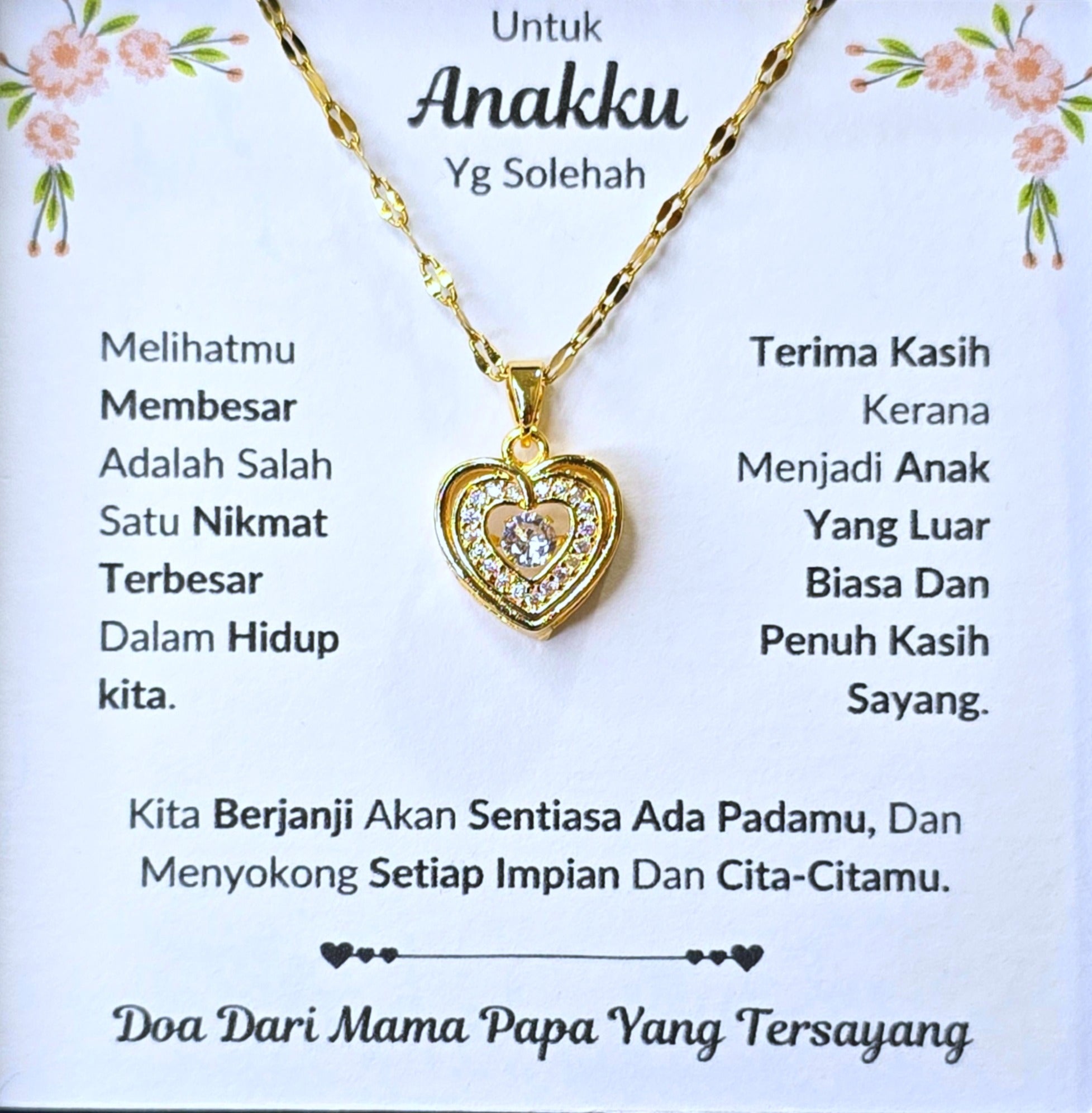 Hadiah Terbaik Untuk Anakku I Sentiasa Ada Padamu I Dari MamaPapa I Gold Heart Necklace