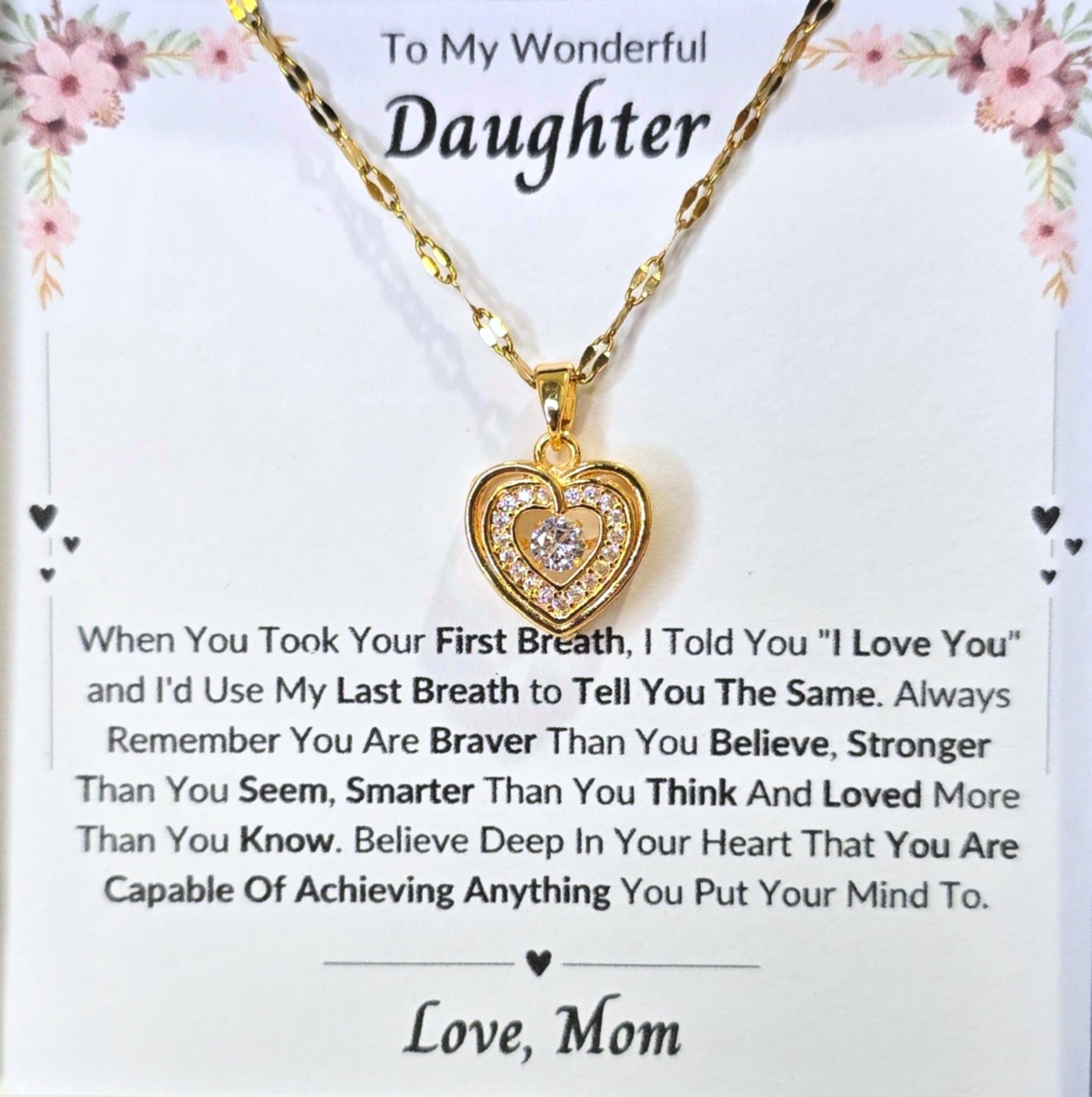 Best Gift To My Daughter I Always Love You I From Mom I Gold Heart Necklace