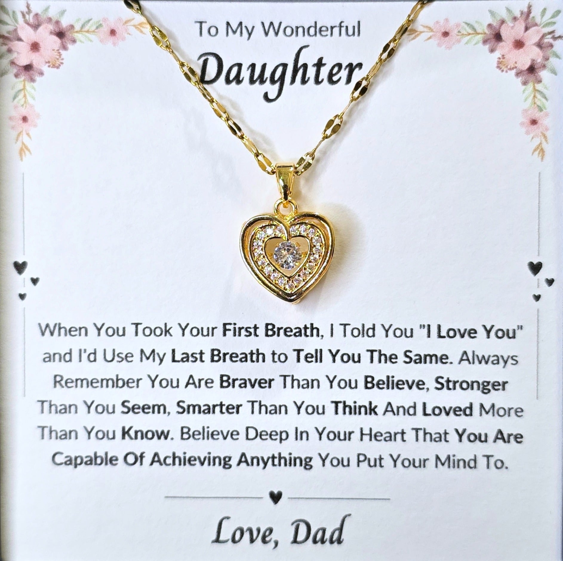 Best Gift To My Daughter I Always Love You I From Dad I Gold Heart Necklace