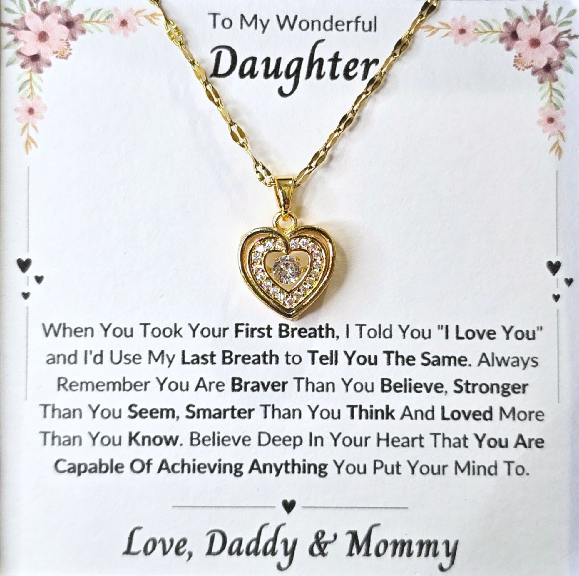 Best Gift To My Daughter I Always Love You I From DaddyMommy I Gold Heart Necklace