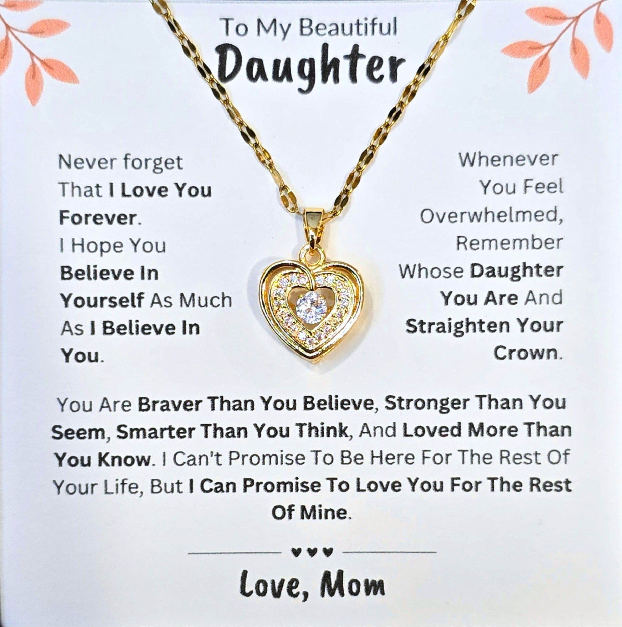 Best Gift To My Daughter I Love You Forever I From Mom I Gold Heart Necklace