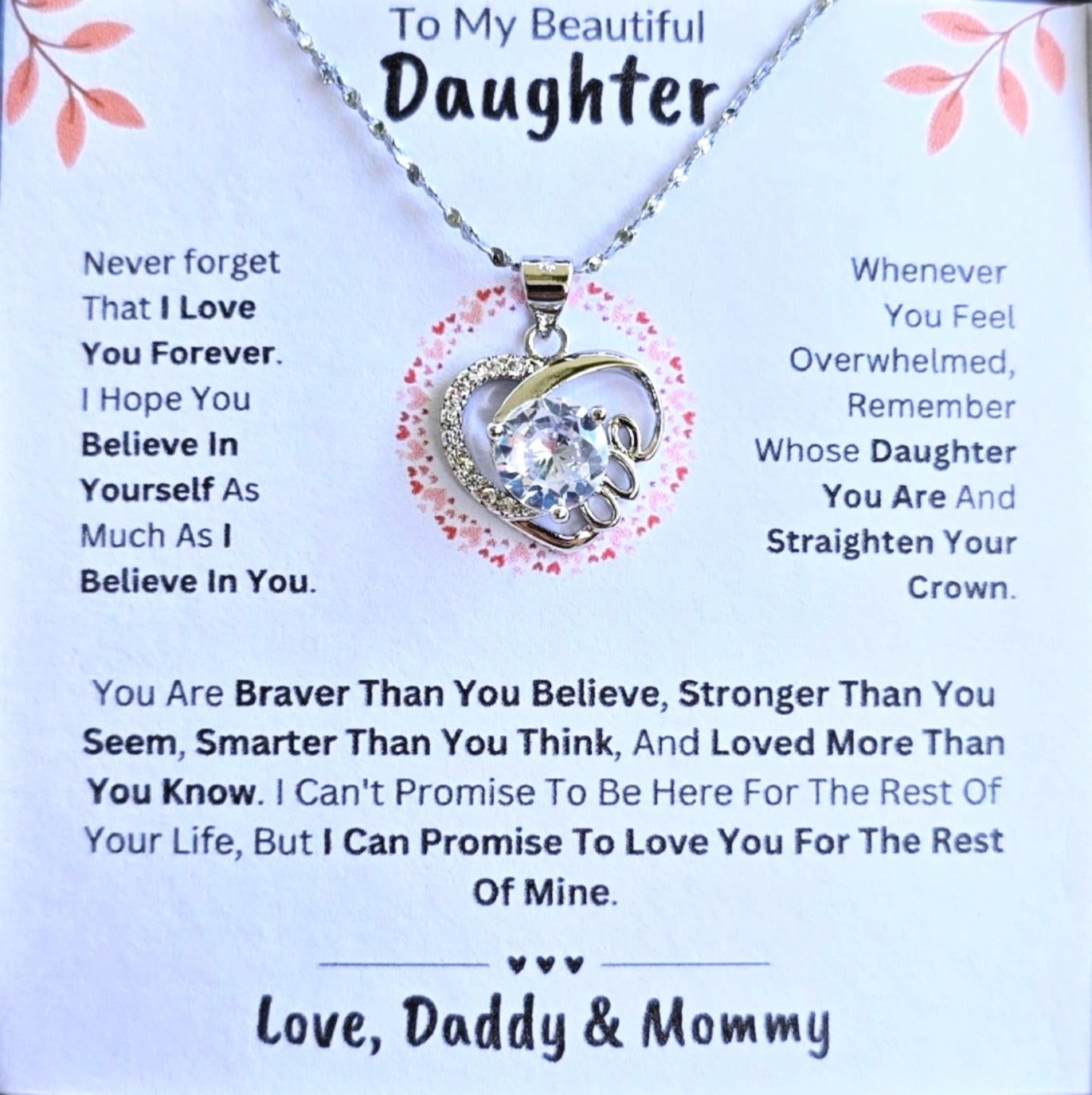 Best Gift To My Daughter I Always Love You I From Daddy Mommy I Love Heart Necklace