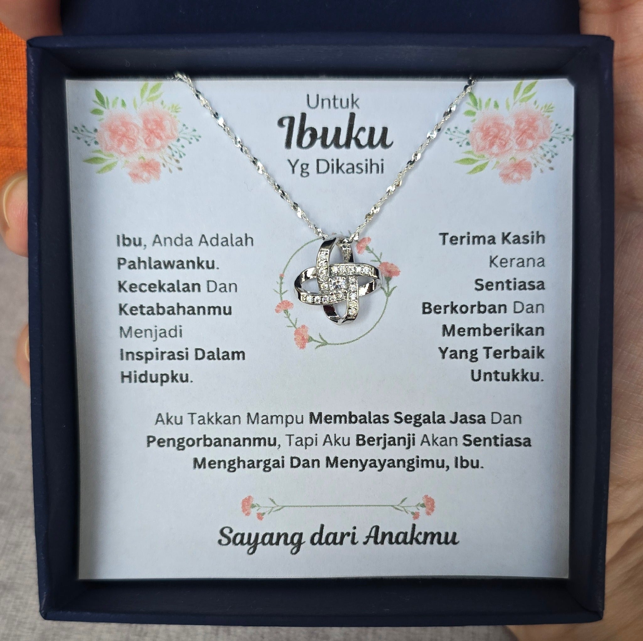 Hadiah Terbaik Untuk Ibuku I Sentiasa Berkorban Untukku I Love Knot Necklace