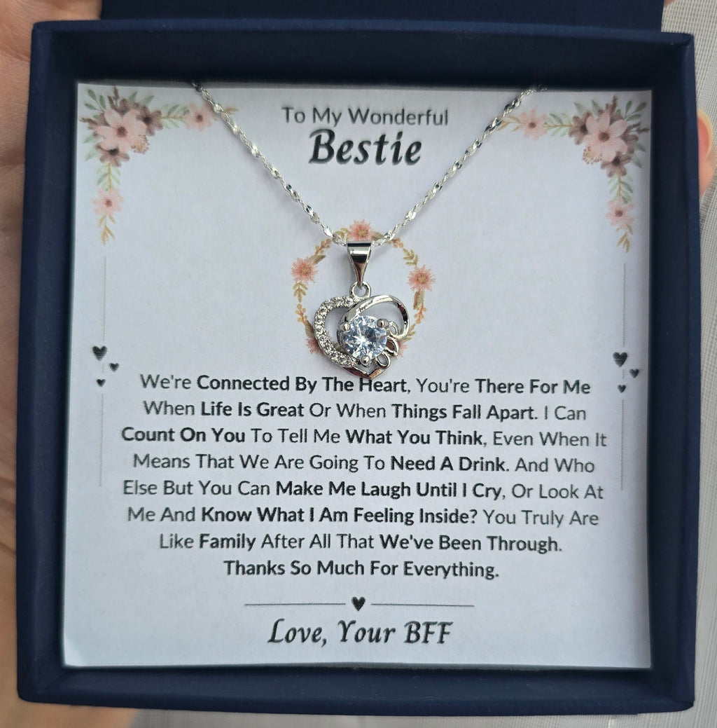 Best Gift To My Bestie I Connected By Heart I Love Heart Necklace