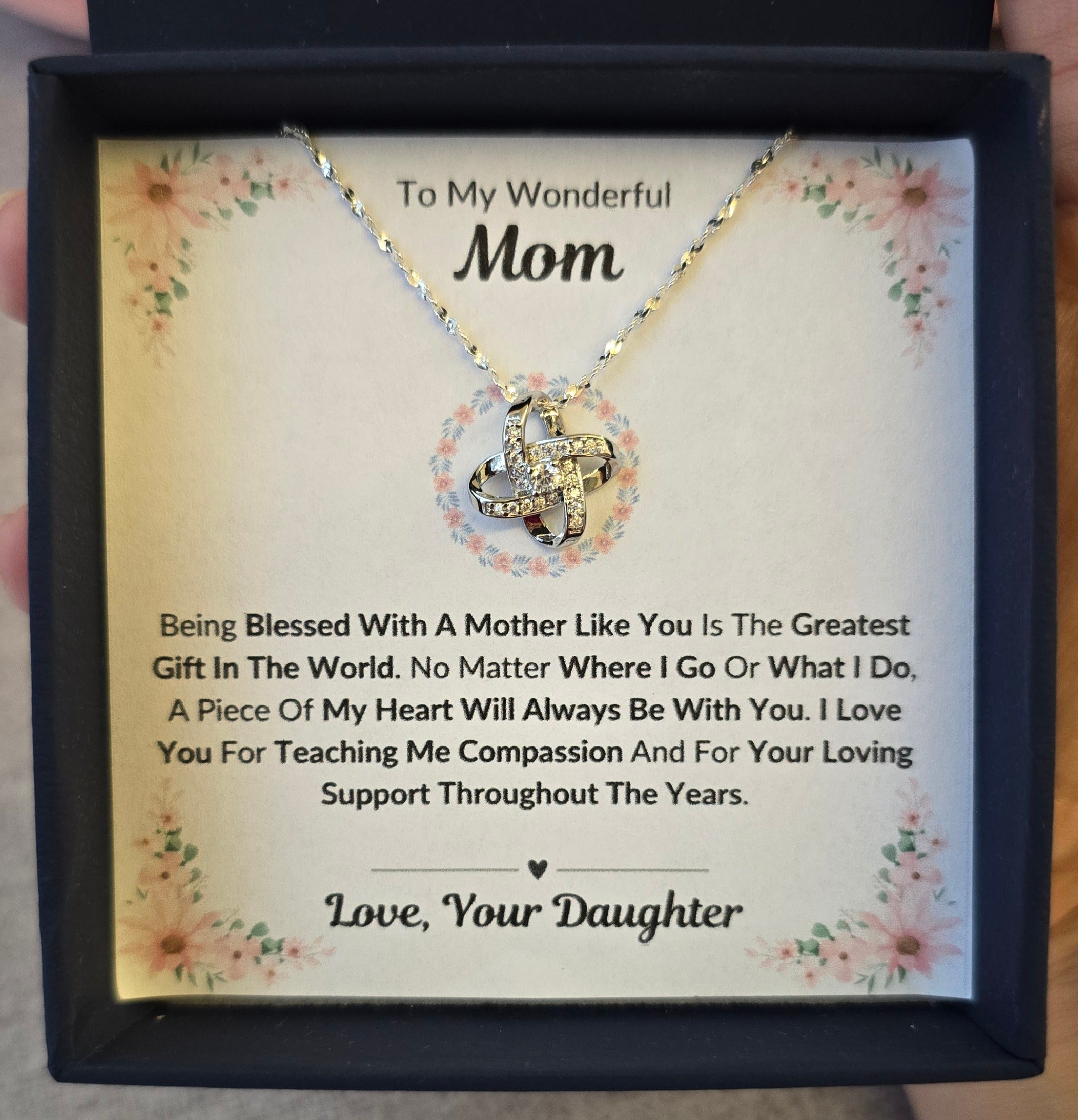 Best Gift To My Mom I Greatest Gift In The World I From Daughter I Love Knot Necklace