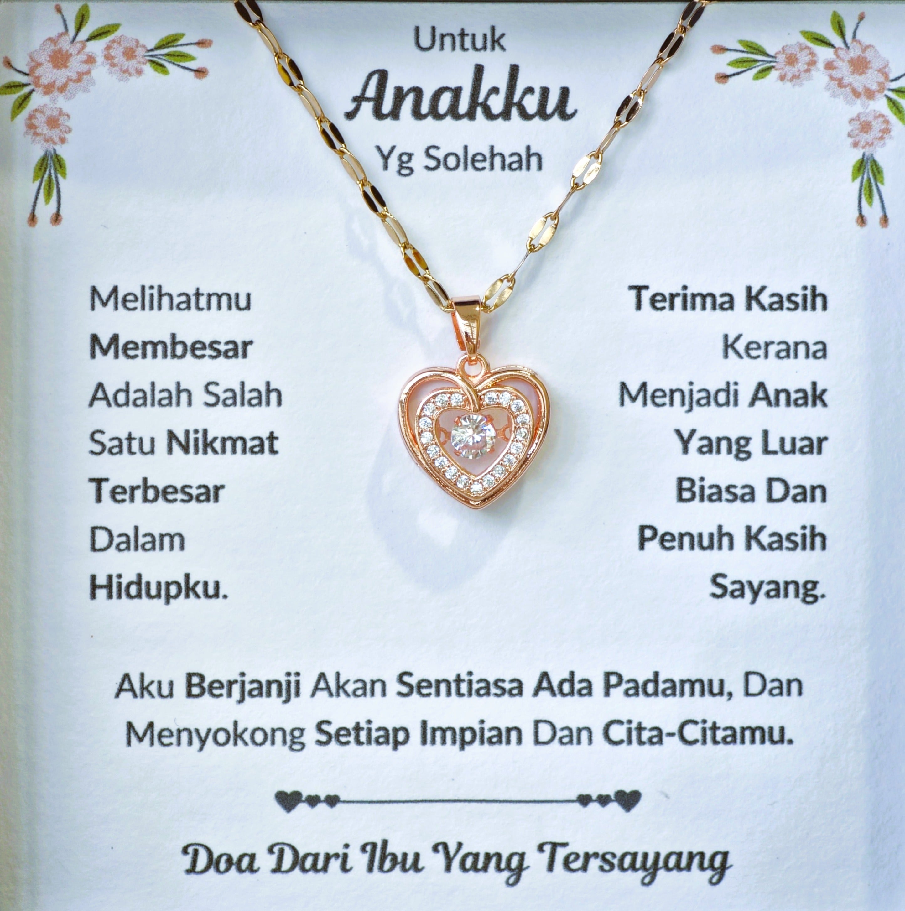 Hadiah Terbaik Untuk Anakku I Sentiasa Ada Padamu I Dari Ibu I Rose Heart Necklace