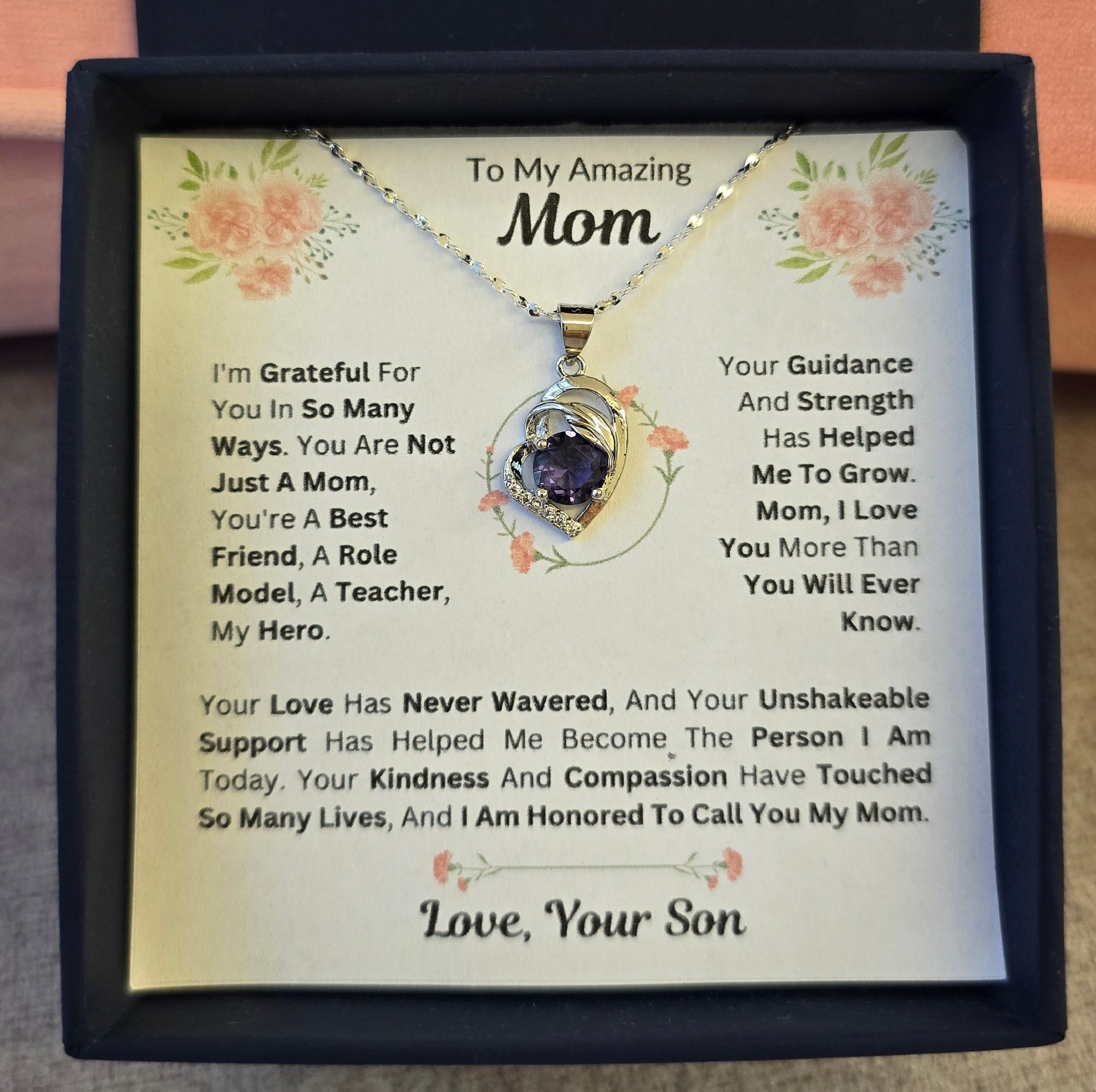Best Gift To My Mom I Not Just A Mom I From Son I Purple Love Necklace