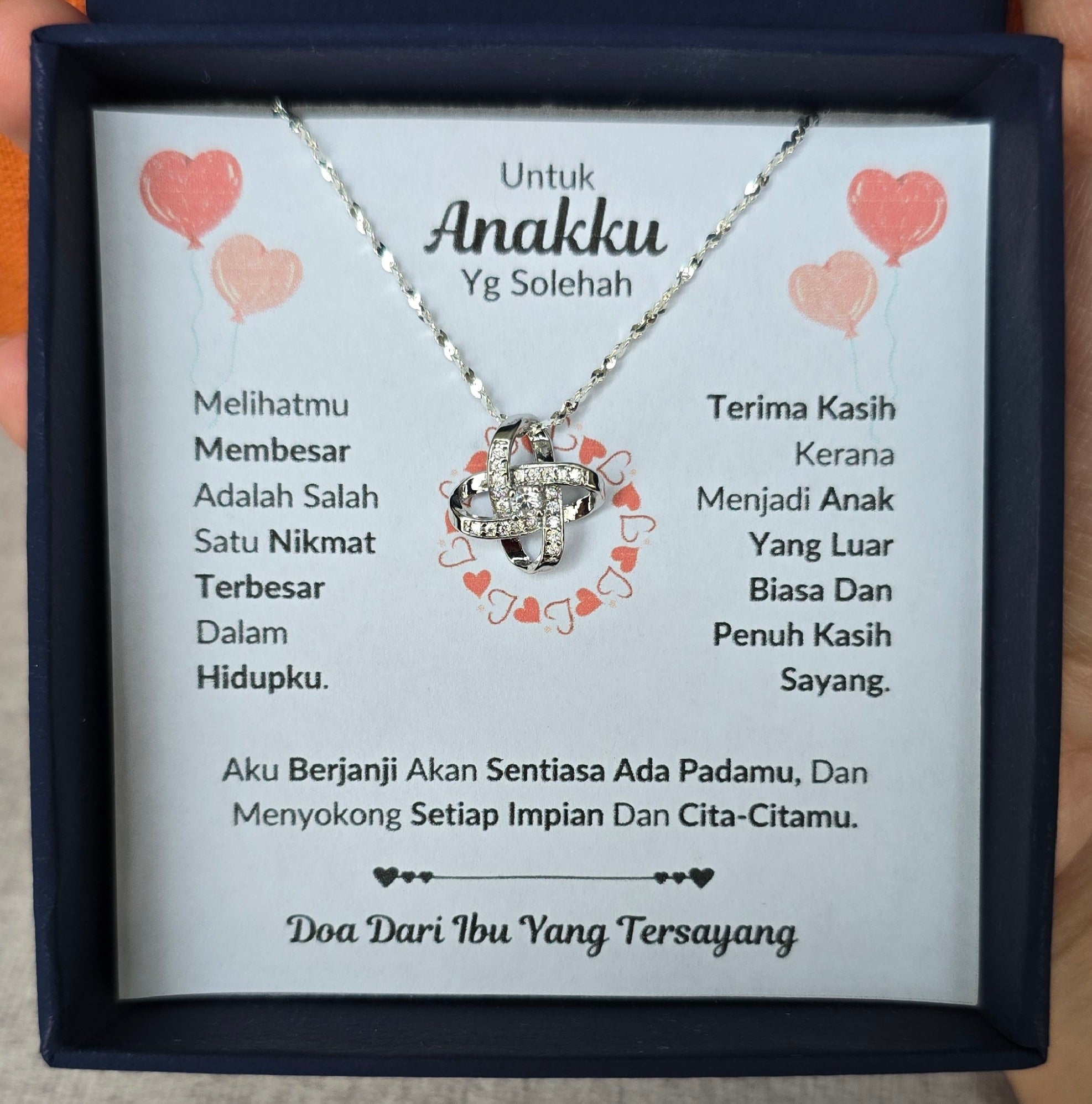 Hadiah Terbaik Untuk Anakku I Sentiasa Ada Padamu I Dari Ibu I Love Knot Necklace