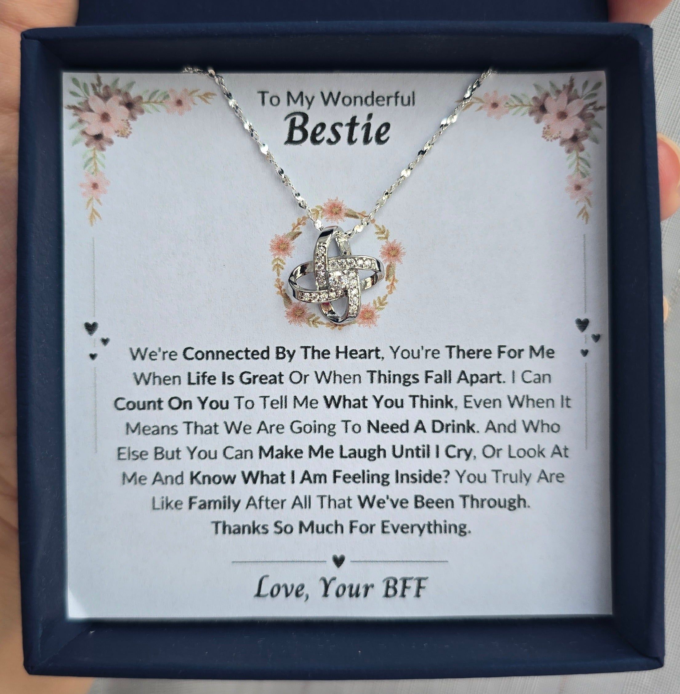 Best Gift To My Bestie I Connected By Heart  I Love Knot Necklace