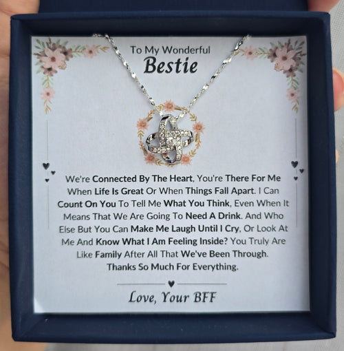 Best Gift To My Bestie I Connected By Heart  I Love Knot Necklace