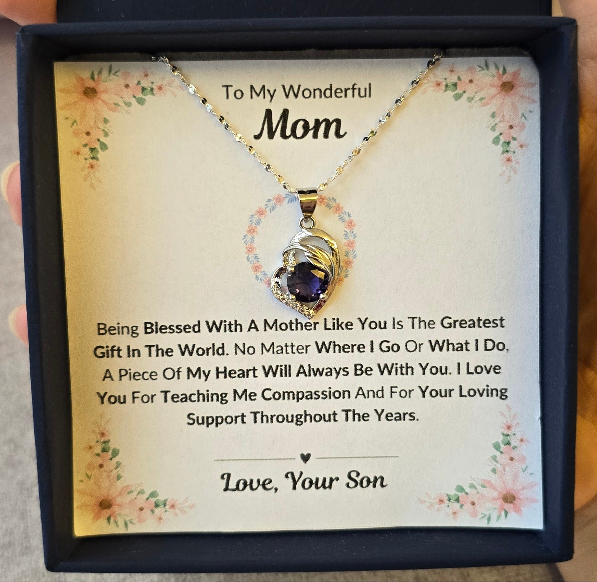 Best Gift To My Mom I Greatest Gift In The World I From Son I Purple Love Necklace