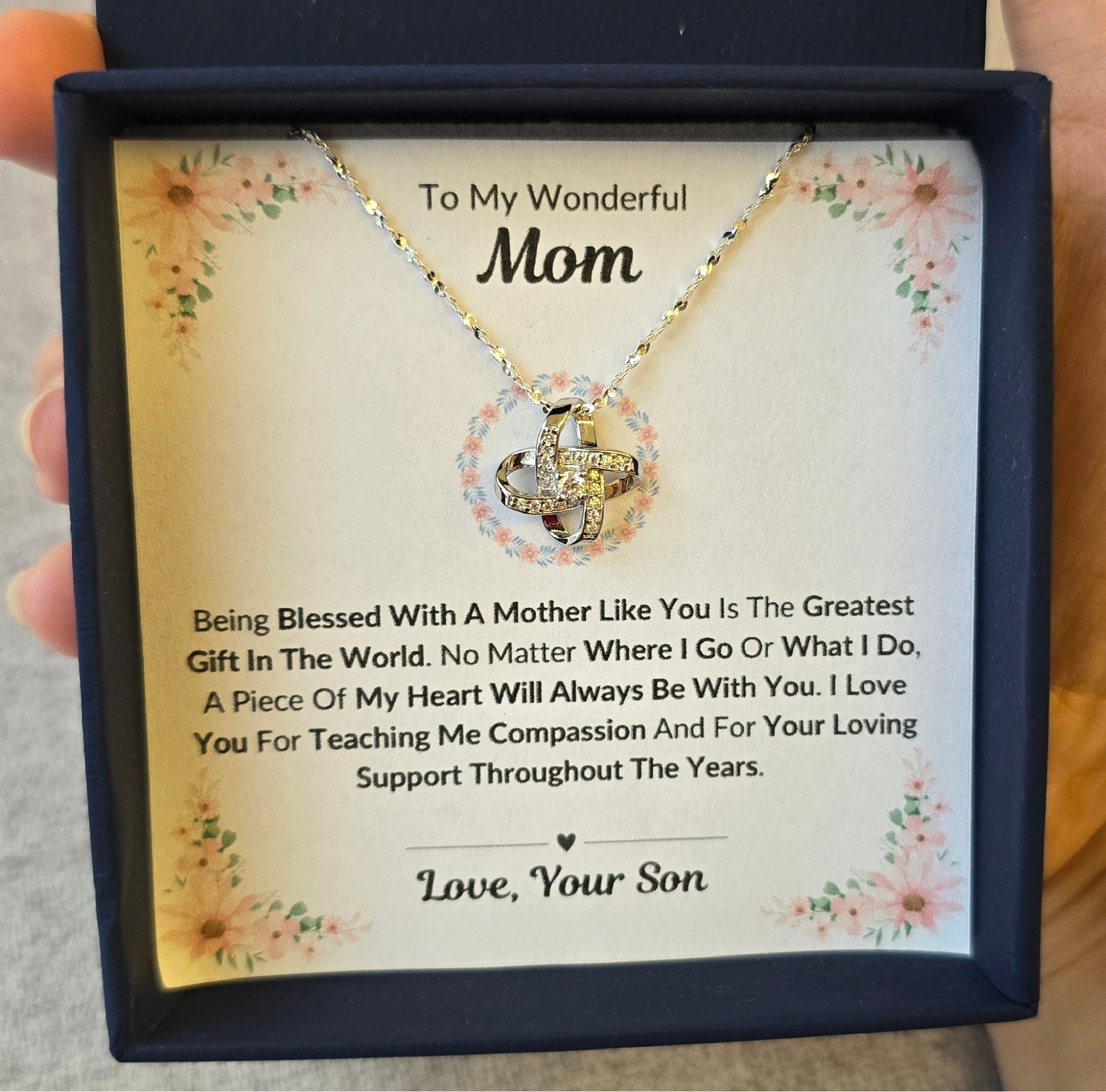Best Gift To My Mom I Greatest Gift In The World I From Son I Love Knot Necklace
