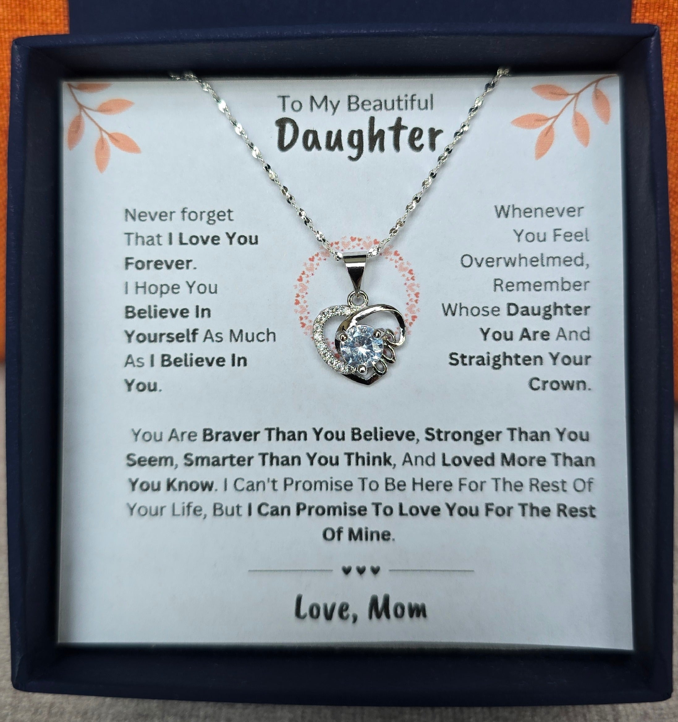 Best Gift To My Daughter I Love You Forever I From Mom I Love Heart Necklace