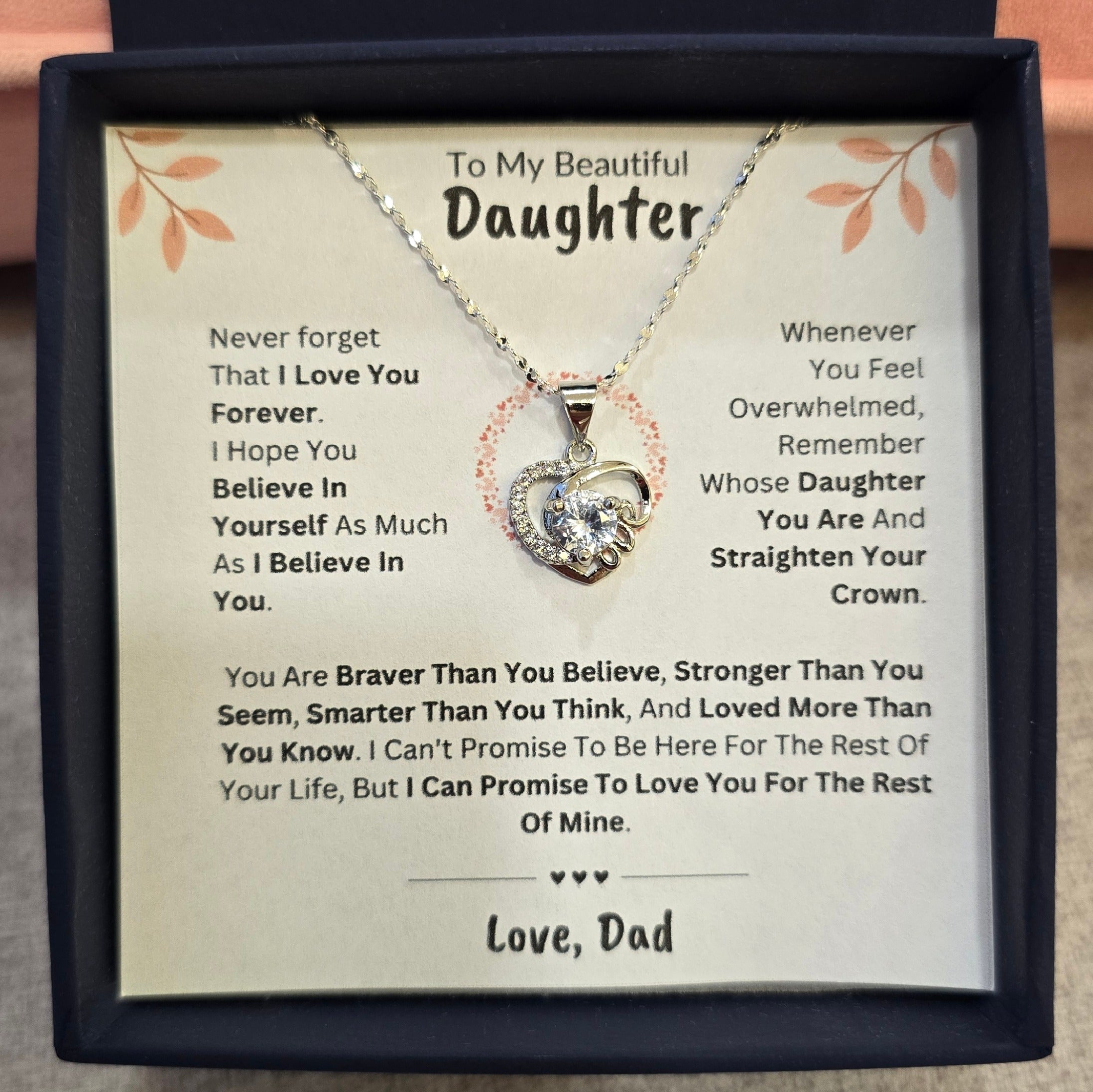 Best Gift To My Daughter I Love You Forever I From Dad I Love Heart Necklace