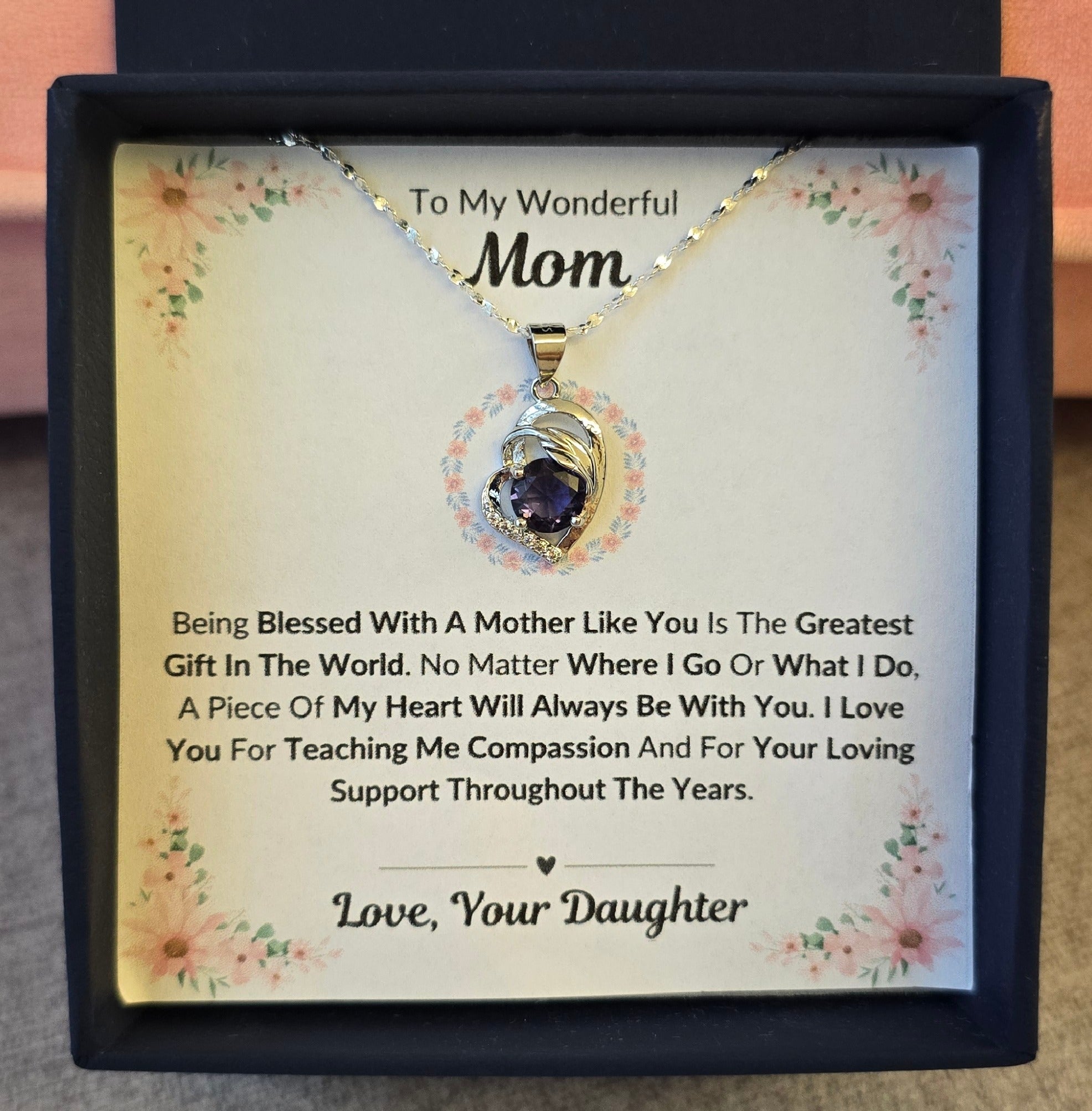 Best Gift To My Mom I Greatest Gift In The World I From Daughter I Purple Love Necklace