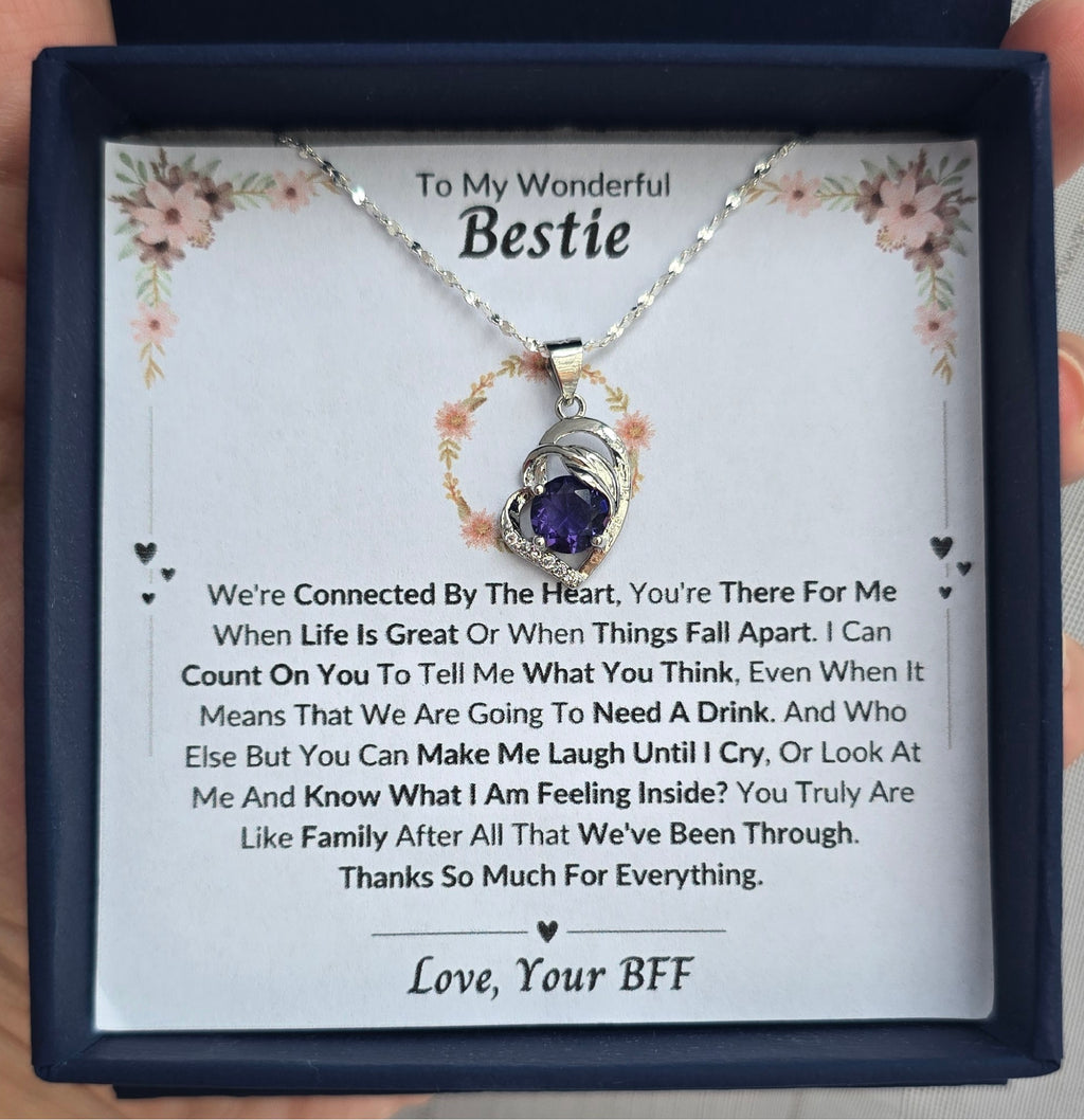 Best Gift To My Bestie I Connected By Heart I Purple Love Necklace