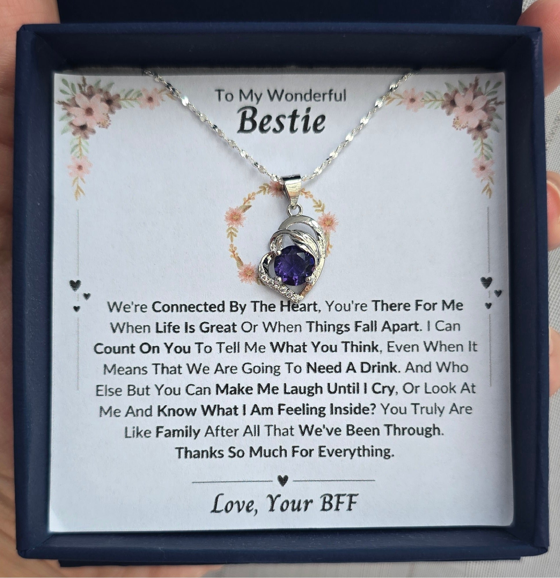 Best Gift To My Bestie I Connected By Heart I Purple Love Necklace
