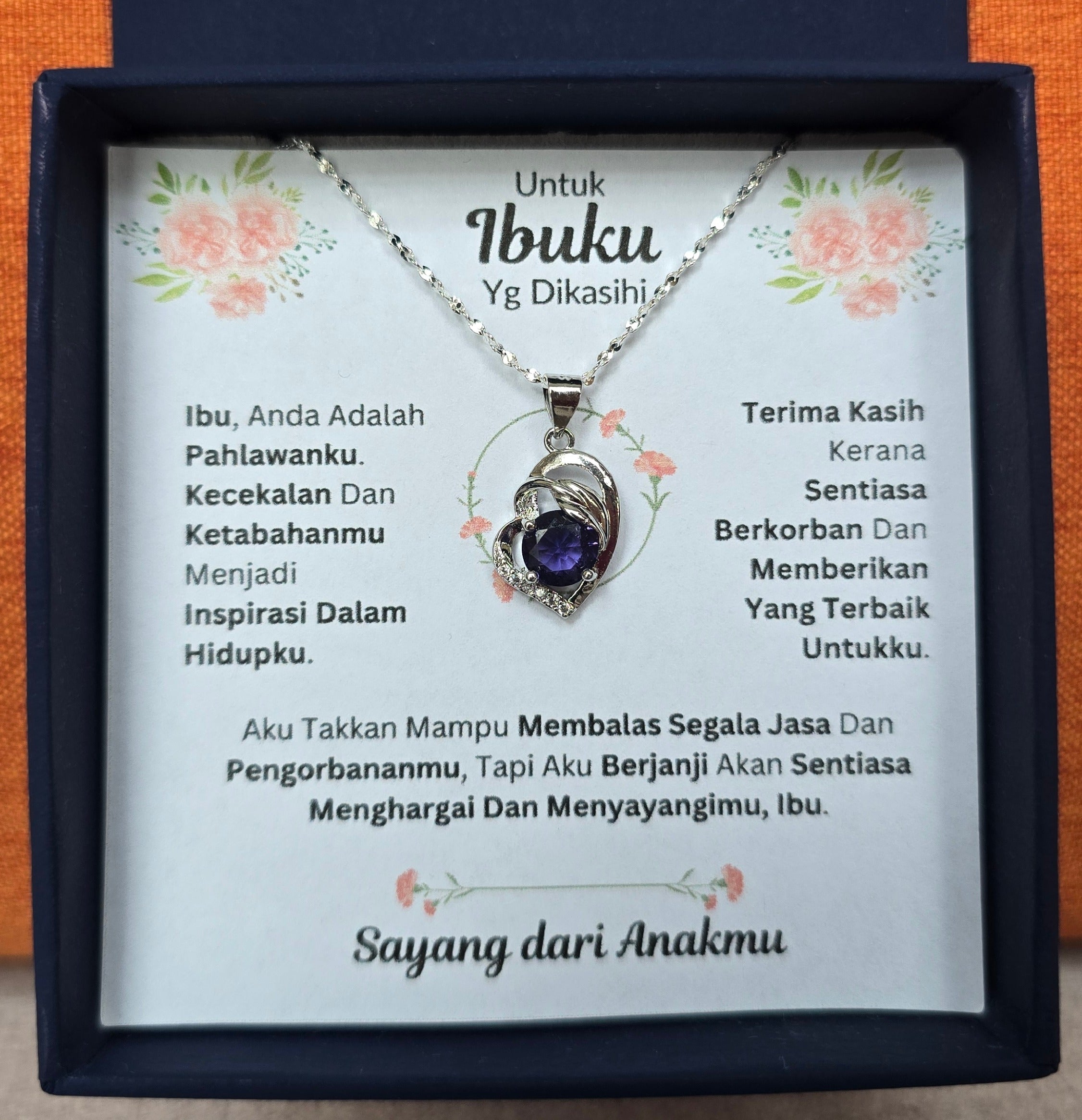 Hadiah Terbaik Untuk Ibuku I Sentiasa Berkorban Untukku I Purple Love Necklace