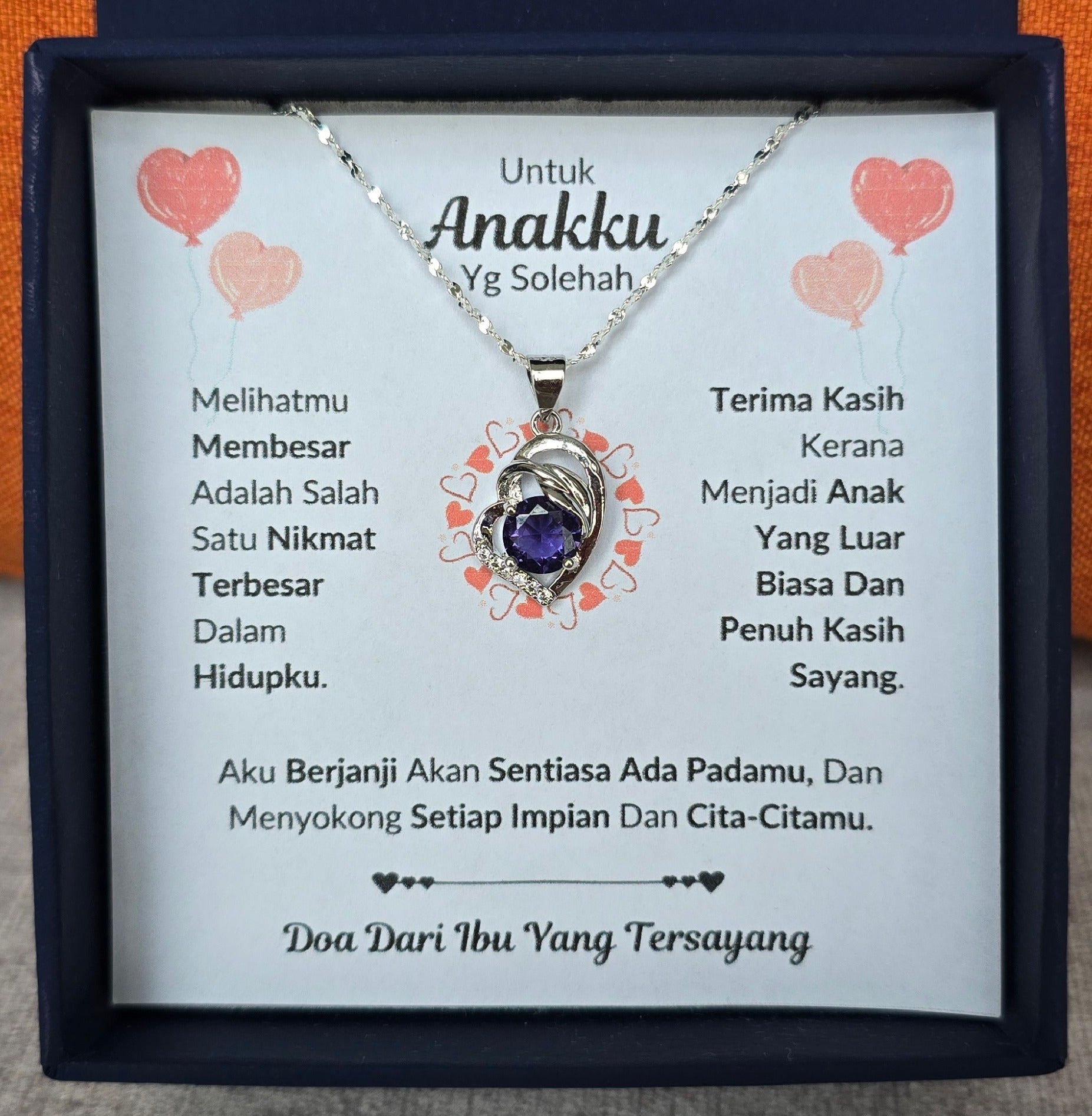 Hadiah Terbaik Untuk Anakku I Sentiasa Ada Padamu I Dari Ibu I Purple Love Necklace