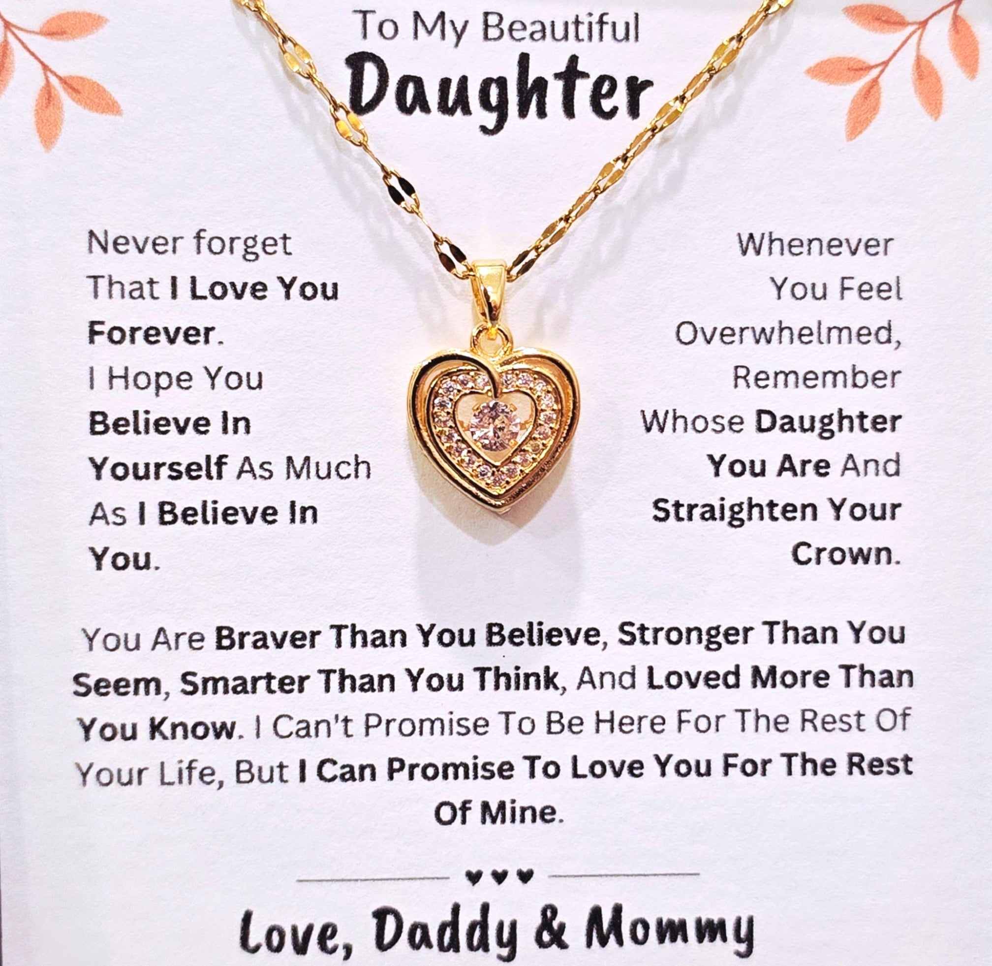 Best Gift To My Daughter I Love You Forever I From DaddyMommy I Gold Heart Necklace