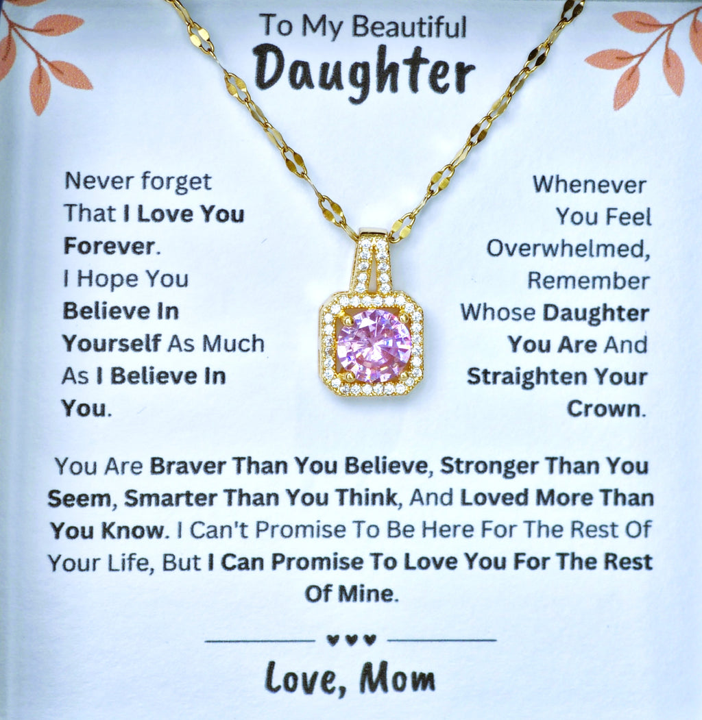 Best Gift To My Daughter I Love You Forever I From Mom I Sweet Pink Necklace