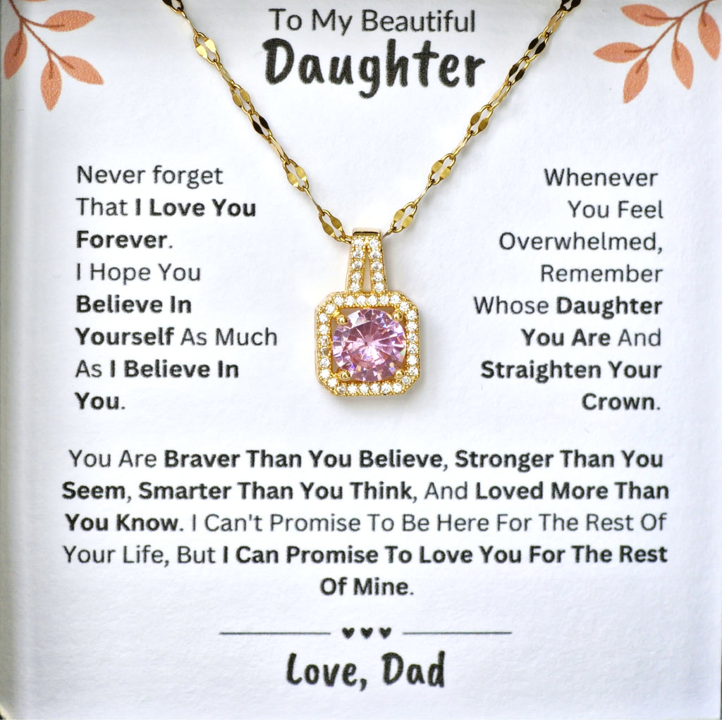Best Gift To My Daughter I Love You Forever I From Dad I Sweet Pink Necklace