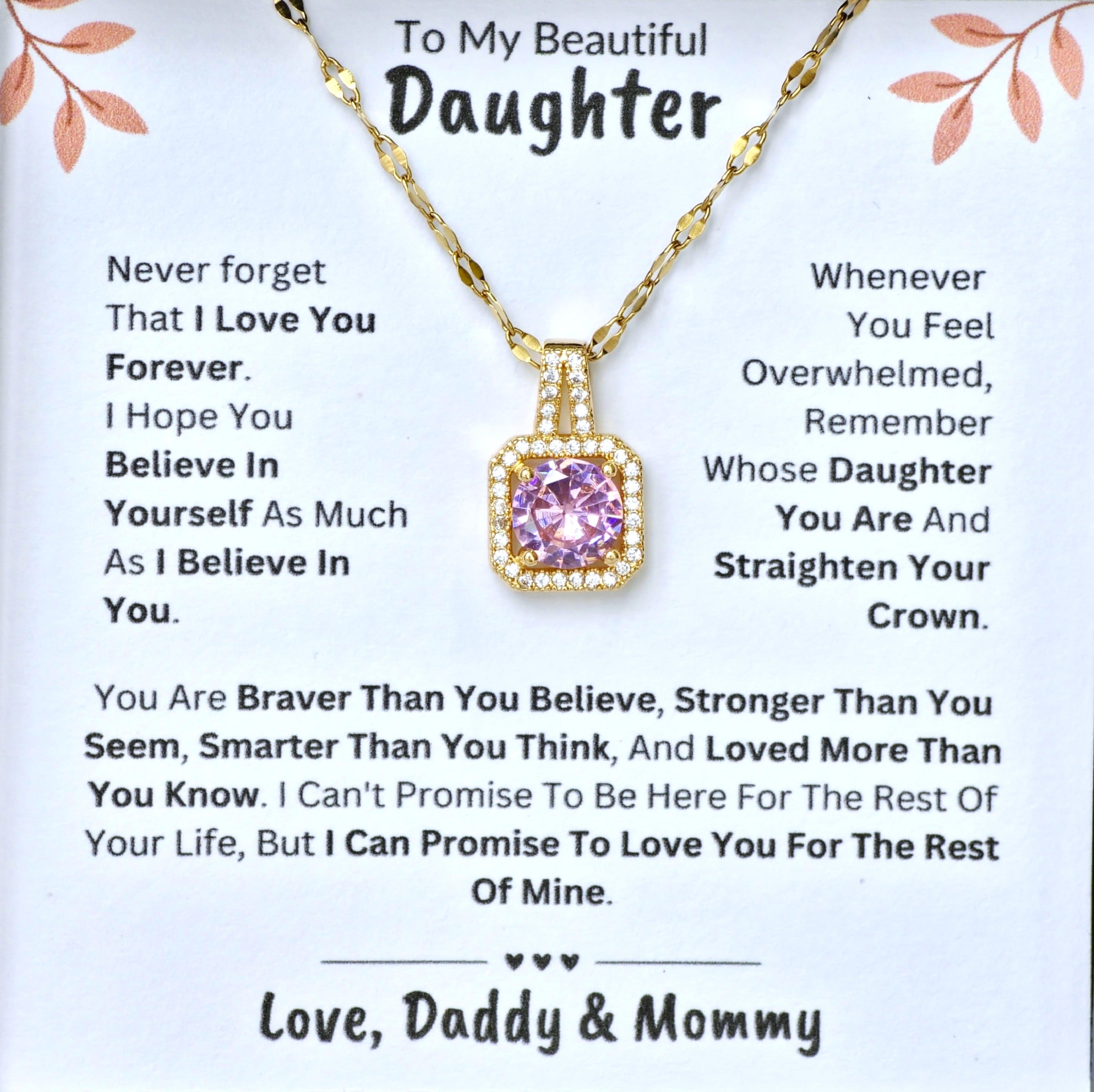 Best Gift To My Daughter I Love You Forever I From Daddy Mommy I Sweet Pink Necklace