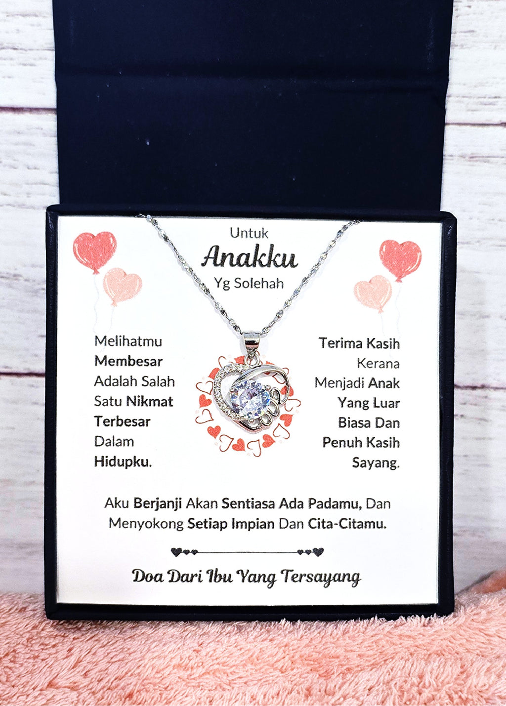 Hadiah Terbaik Untuk Anakku I Sentiasa Ada Padamu I Dari Ibu I Love Heart Necklace