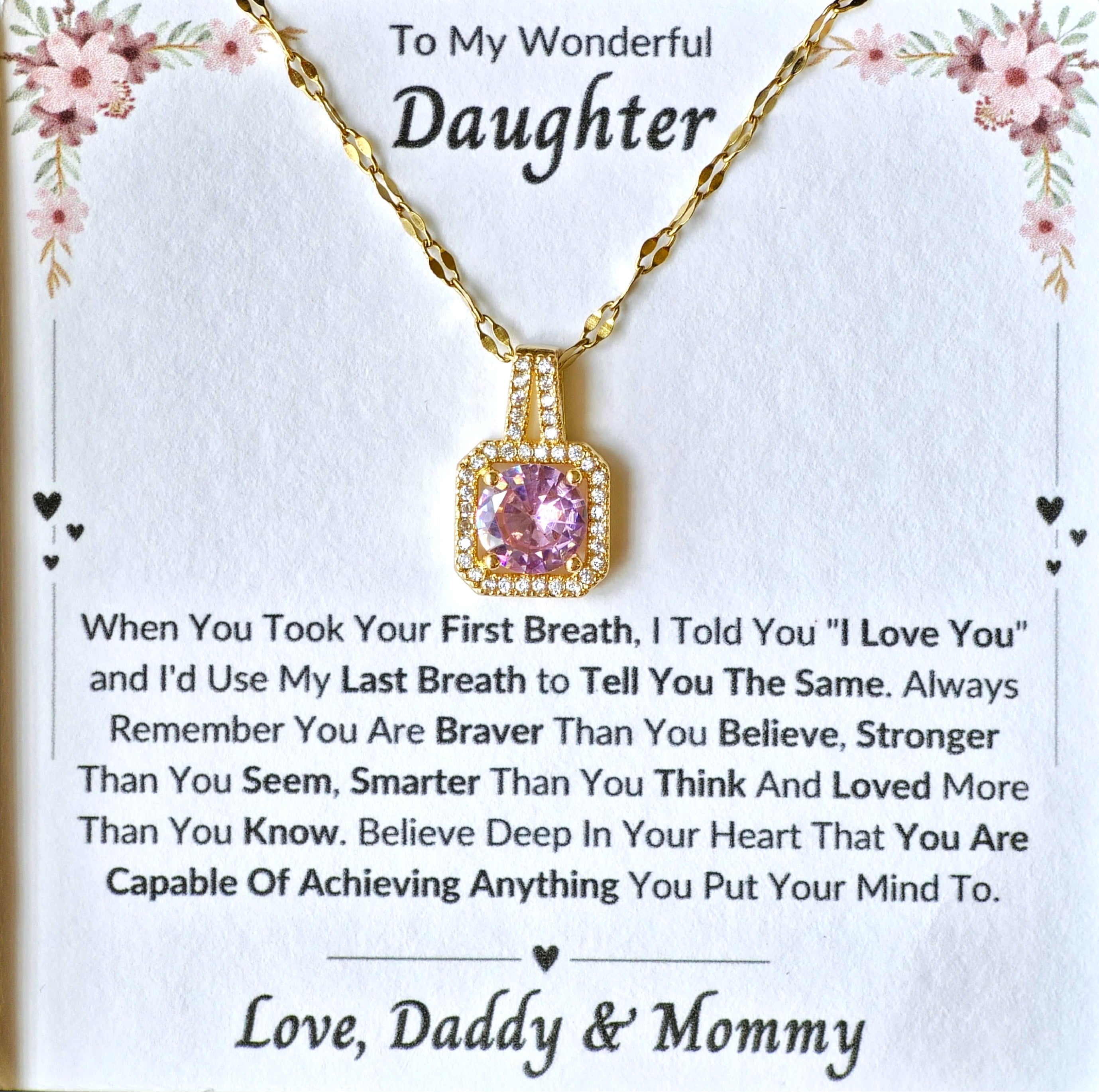 Best Gift To My Daughter I Always Love You I From Daddy Mommy I Sweet Pink Necklace