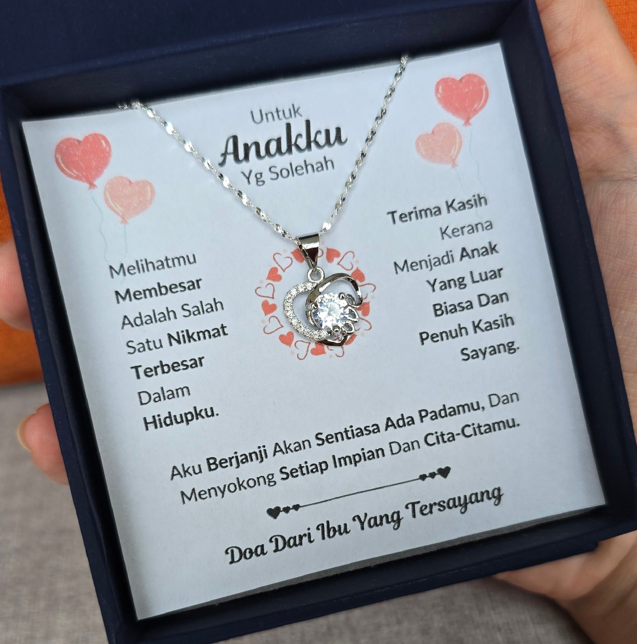 Hadiah Terbaik Untuk Anakku I Sentiasa Ada Padamu I Dari Ibu I Love Heart Necklace