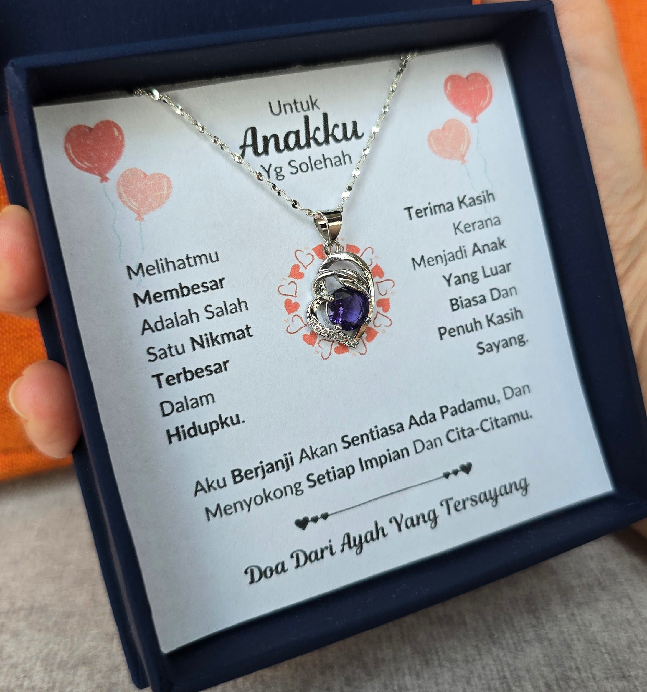 Hadiah Terbaik Untuk Anakku I Sentiasa Ada Padamu I Dari Ayah I Purple Love Necklace