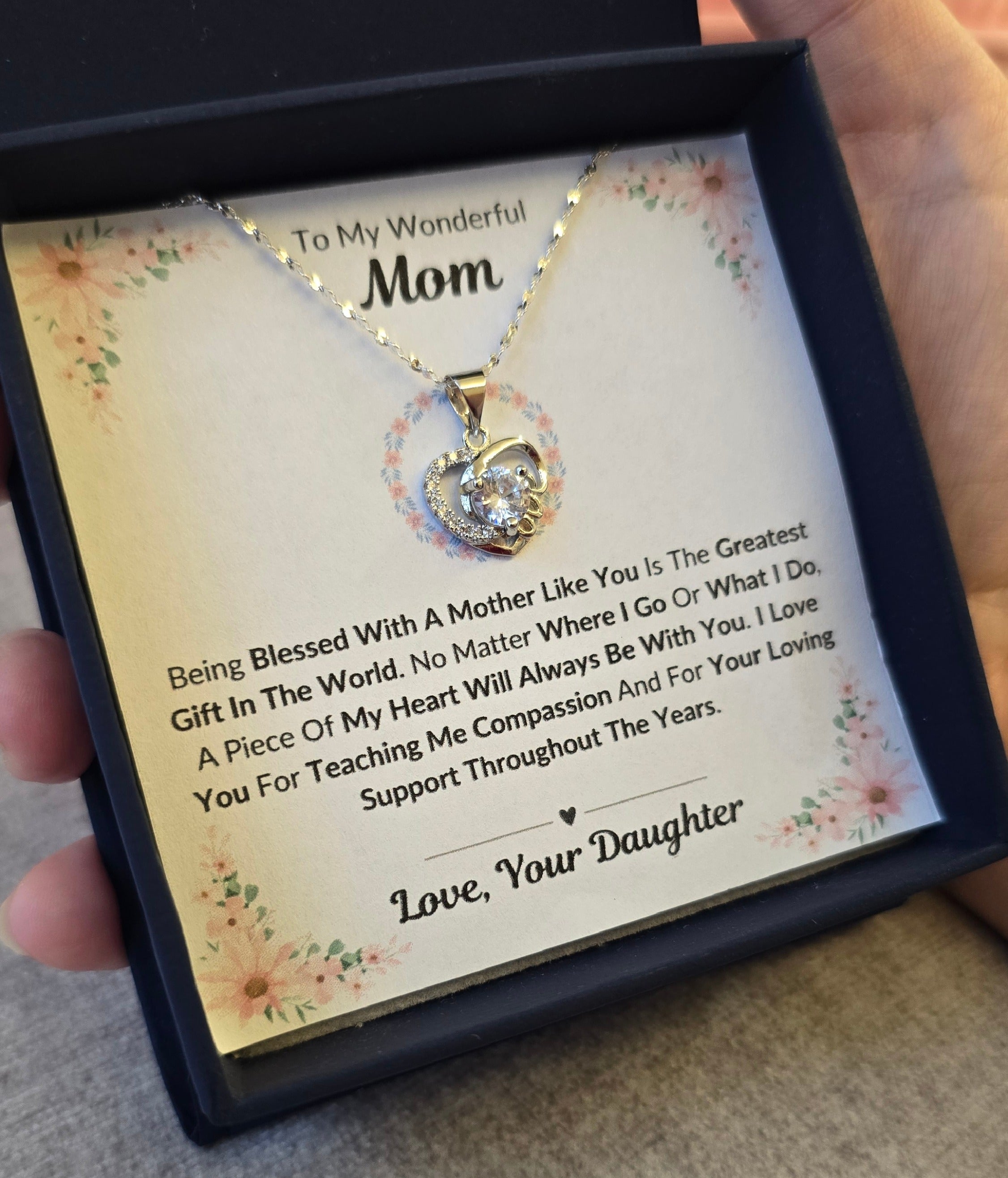 Best Gift To My Mom I Greatest Gift In The World I From Daughter I Love Heart Necklace