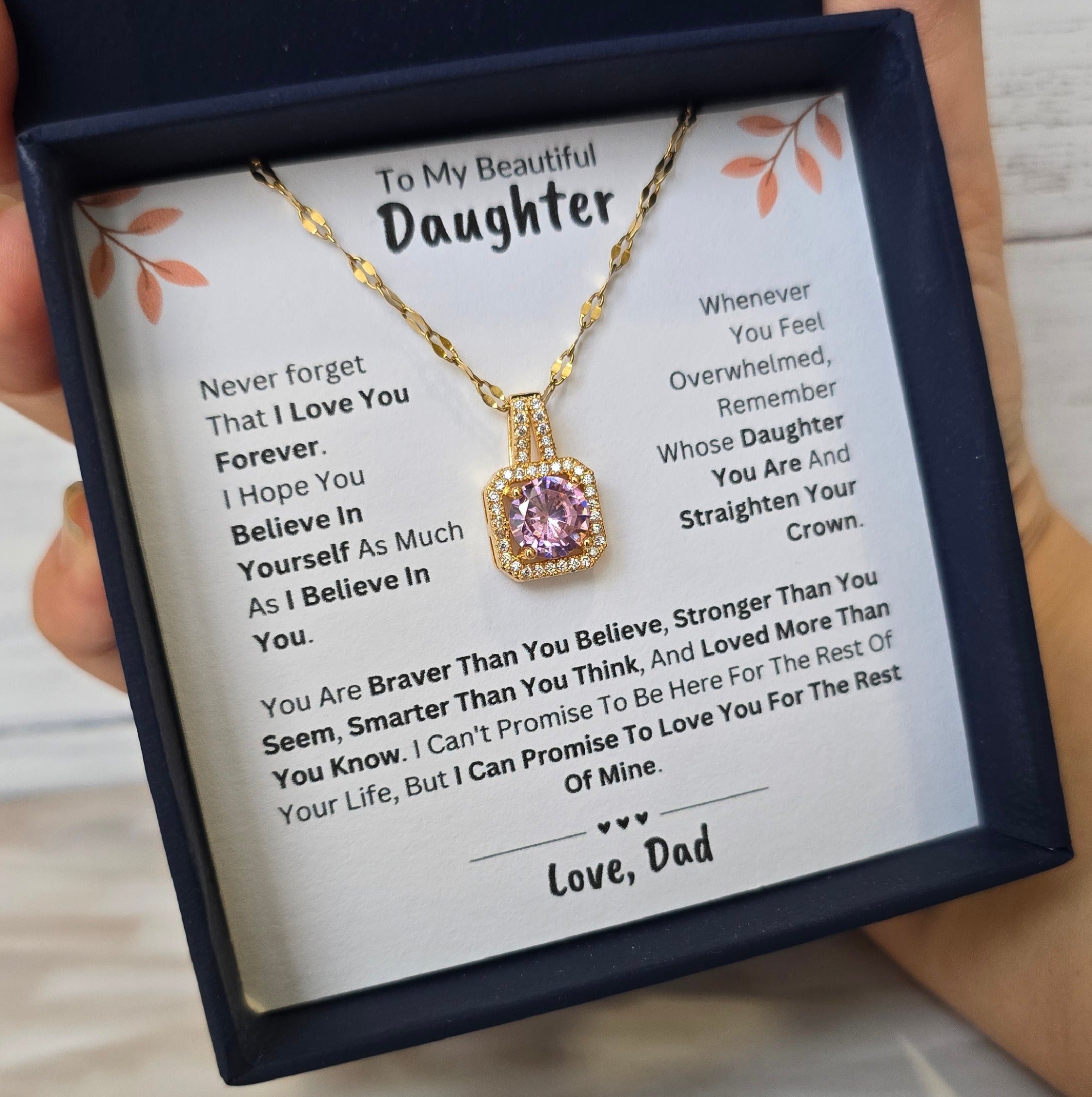 Best Gift To My Daughter I Love You Forever I From Dad I Sweet Pink Necklace