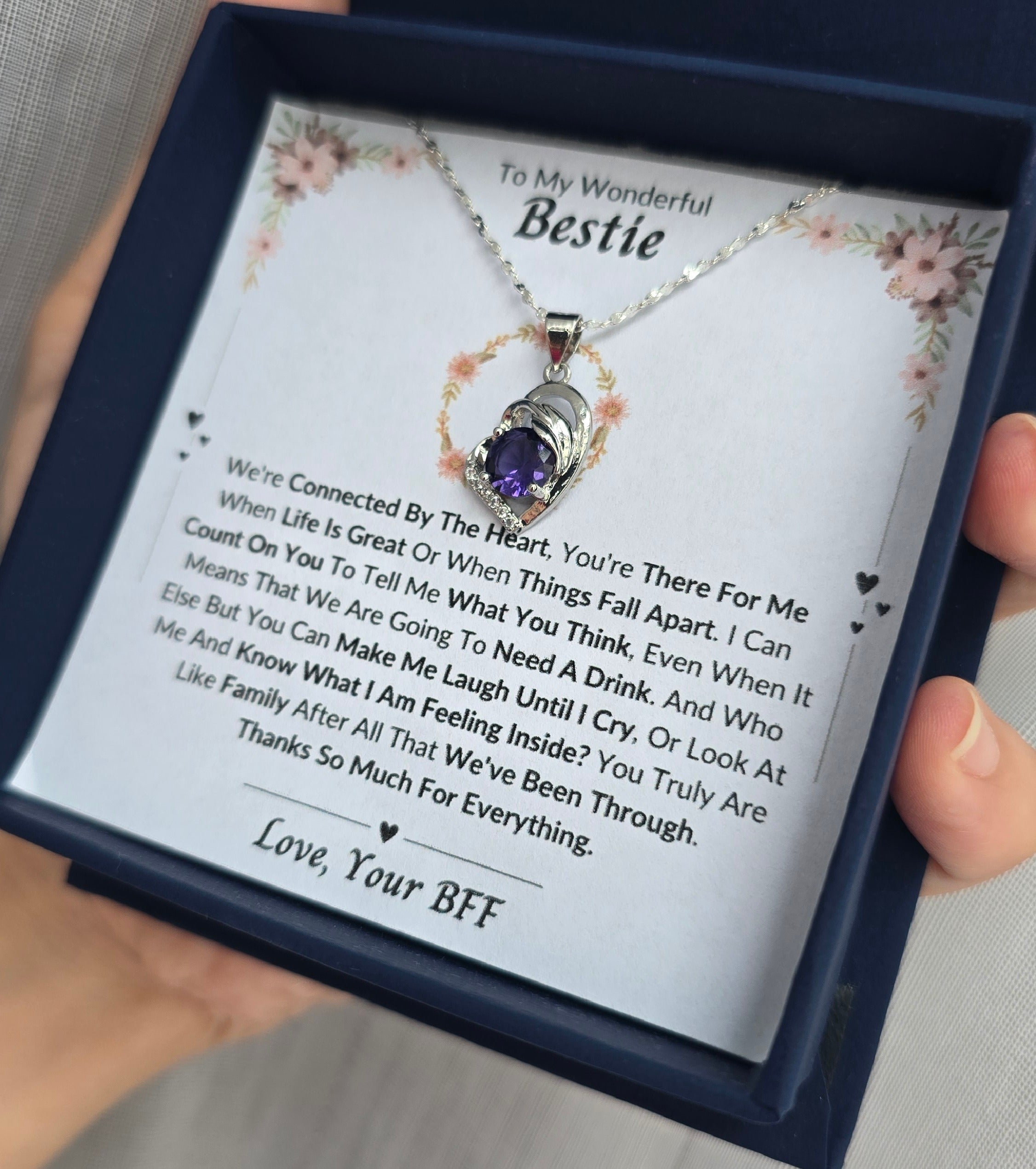 Best Gift To My Bestie I Connected By Heart I Purple Love Necklace
