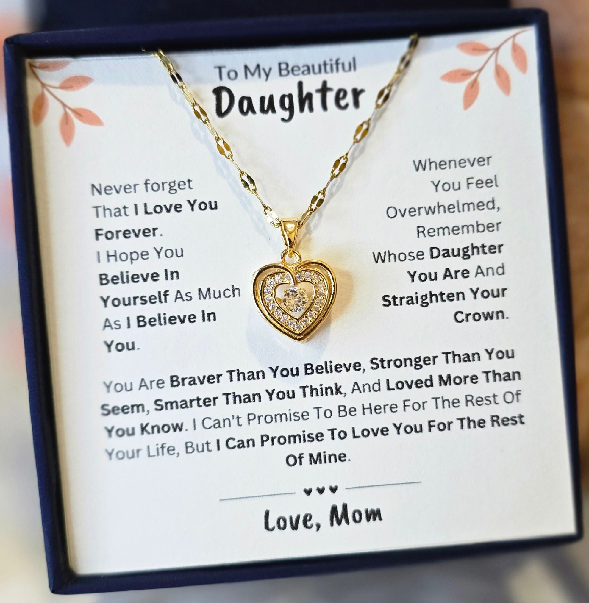 Best Gift To My Daughter I Love You Forever I From Mom I Gold Heart Necklace
