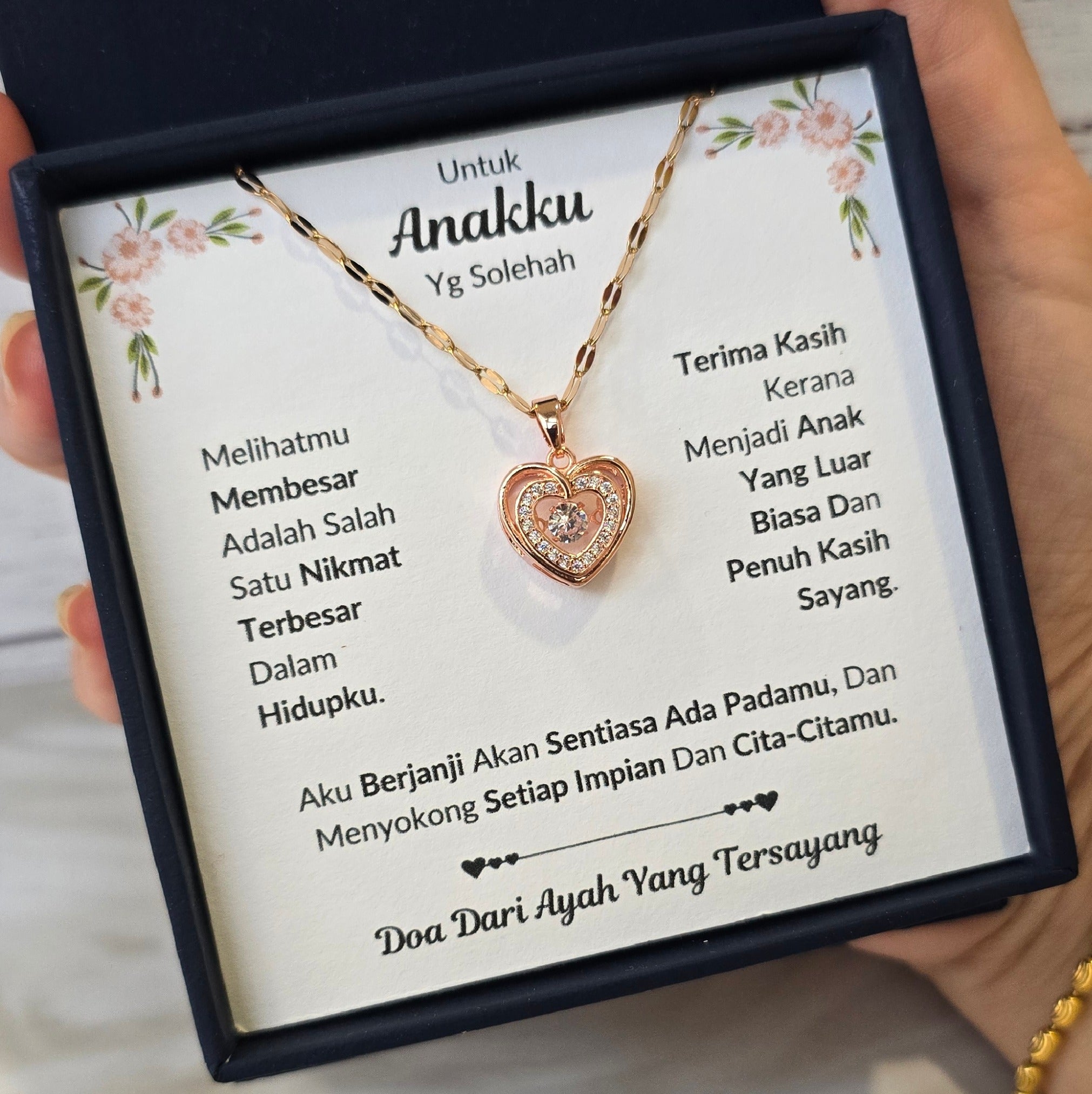 Hadiah Terbaik Untuk Anakku I Sentiasa Ada Padamu I Dari Ayah I Rose Heart Necklace