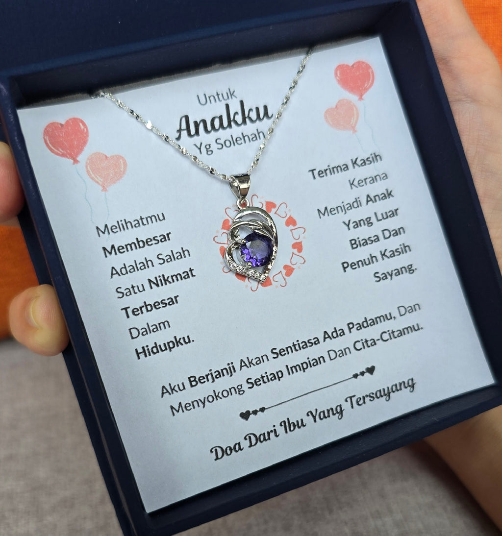 Hadiah Terbaik Untuk Anakku I Sentiasa Ada Padamu I Dari Ibu I Purple Love Necklace