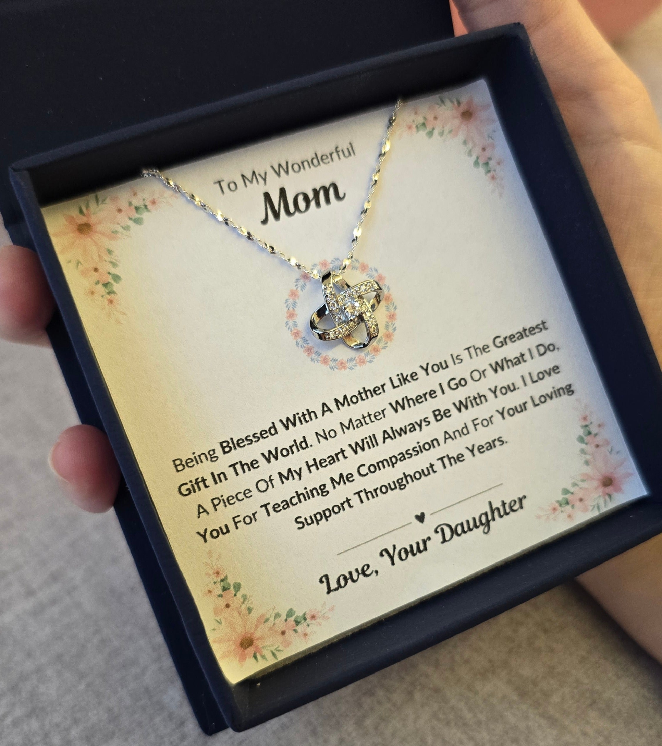 Best Gift To My Mom I Greatest Gift In The World I From Daughter I Love Knot Necklace