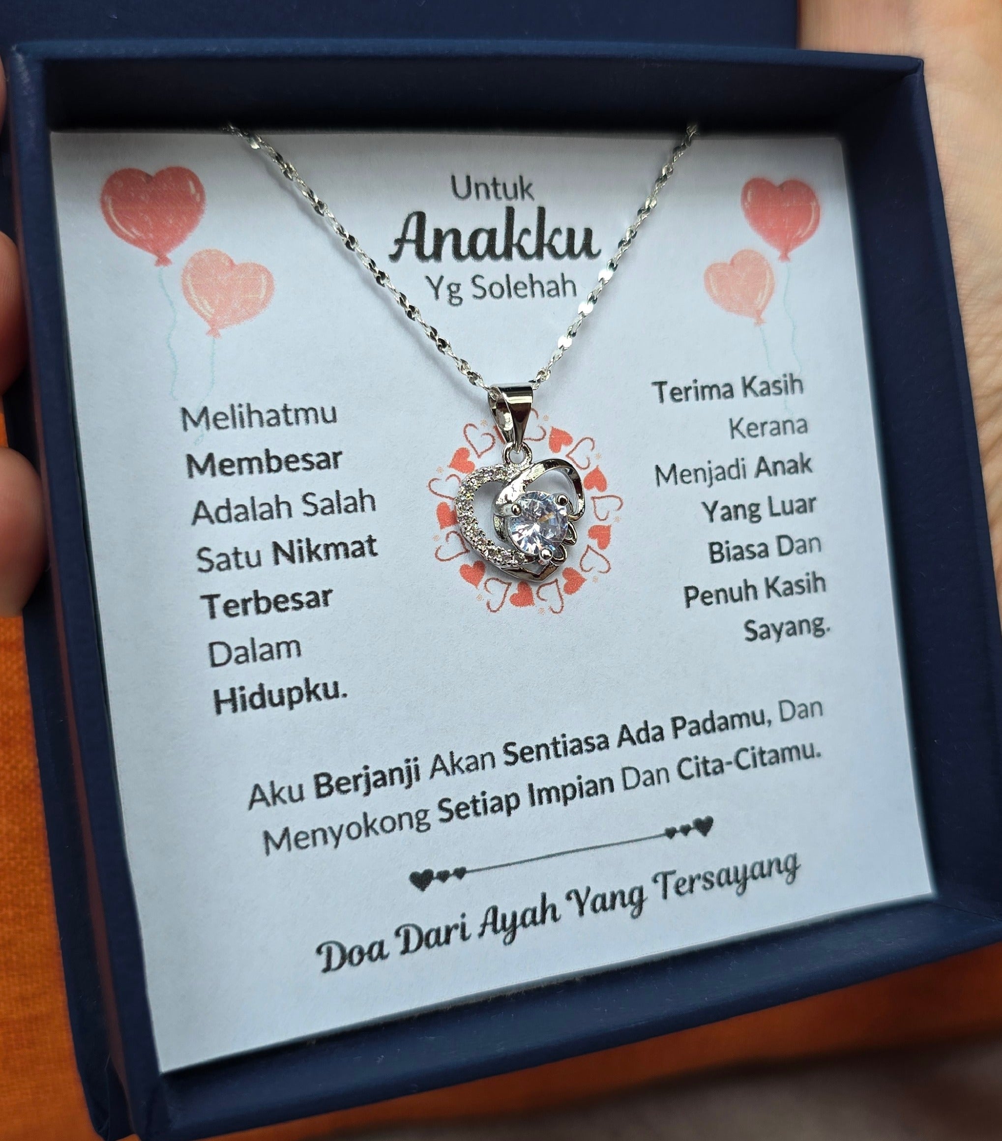 Hadiah Terbaik Untuk Anakku I Sentiasa Ada Padamu I Dari Ayah I Love Heart Necklace