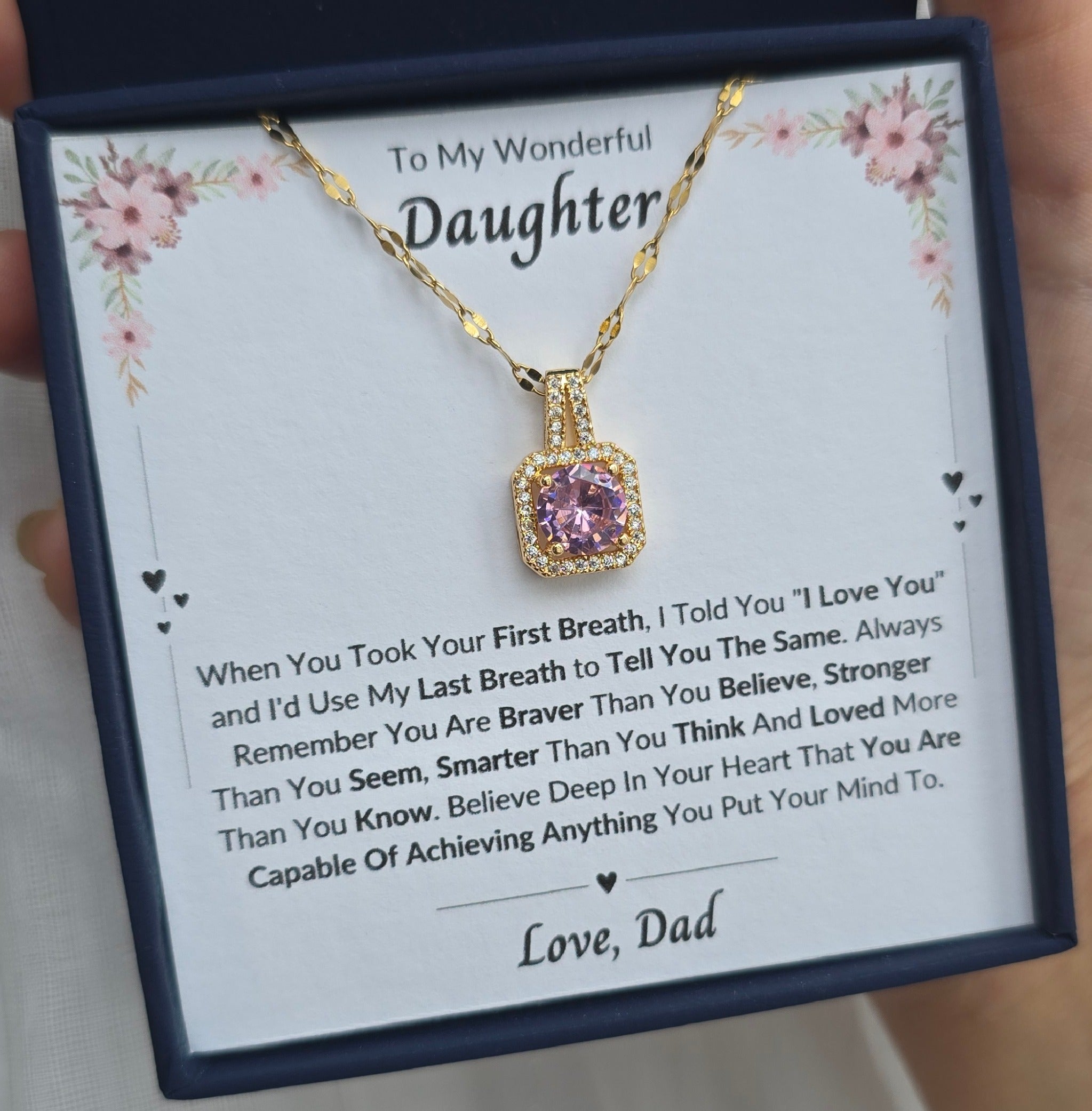 Best Gift To My Daughter I Always Love You I From Dad I Sweet Pink Necklace