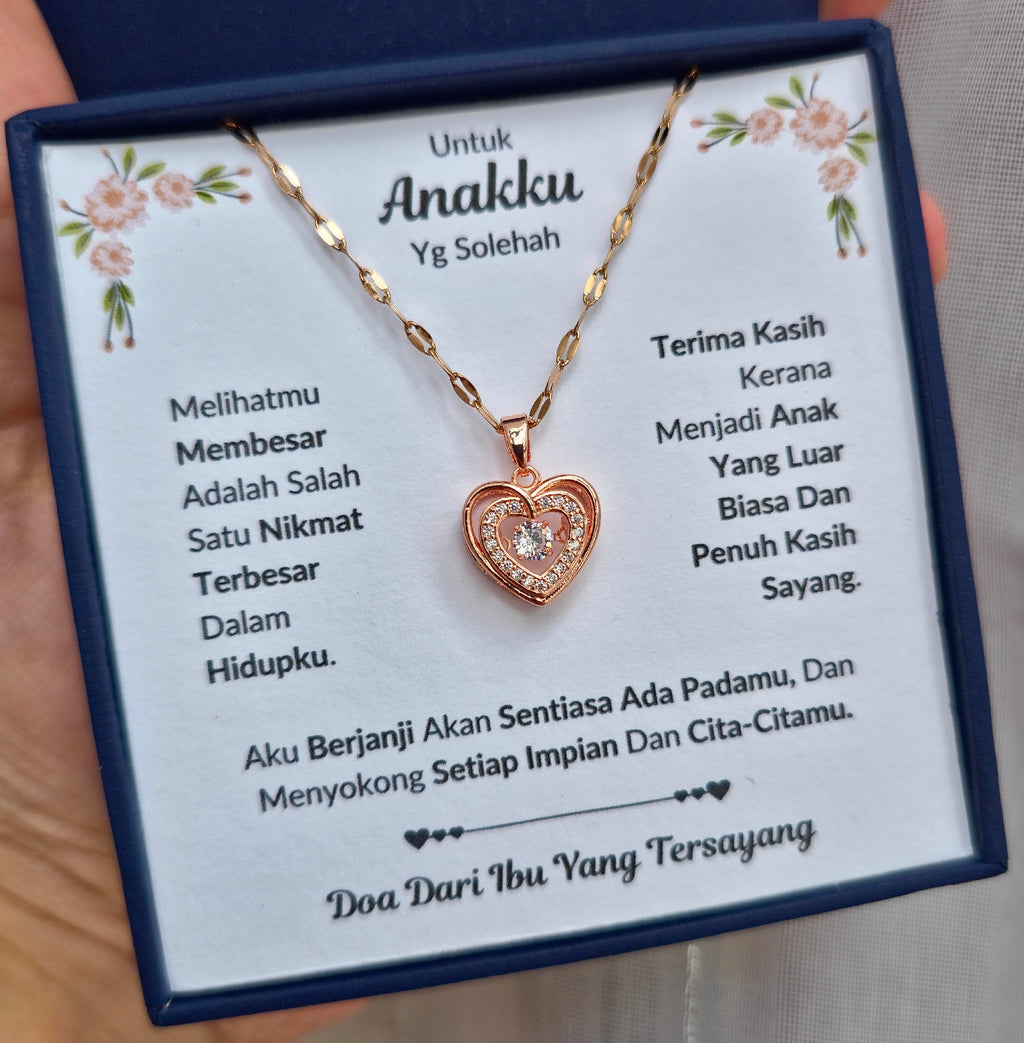 Hadiah Terbaik Untuk Anakku I Sentiasa Ada Padamu I Dari Ibu I Rose Heart Necklace