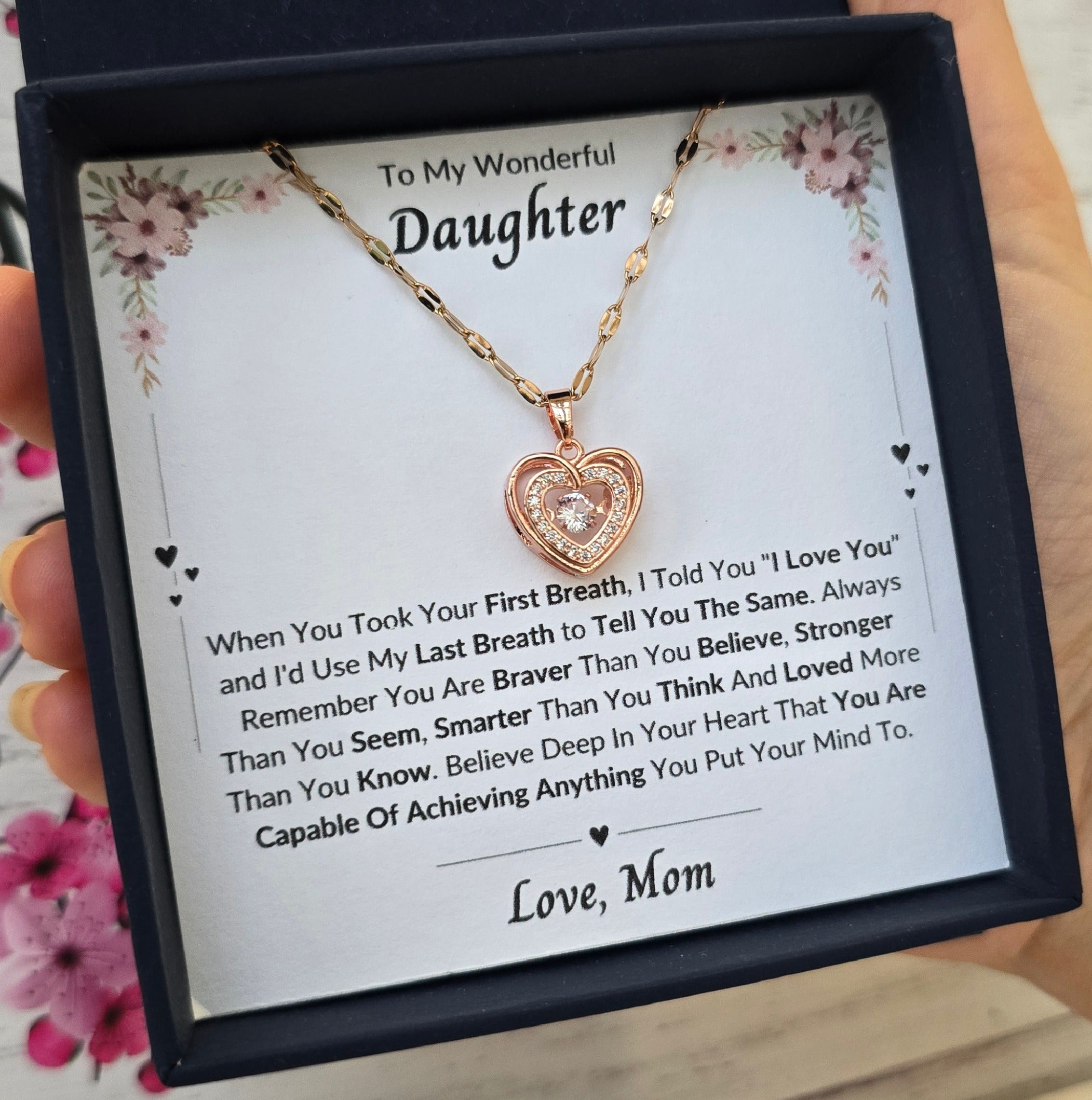 Best Gift To My Daughter I Always Love You I From Mom I Rose Heart Necklace