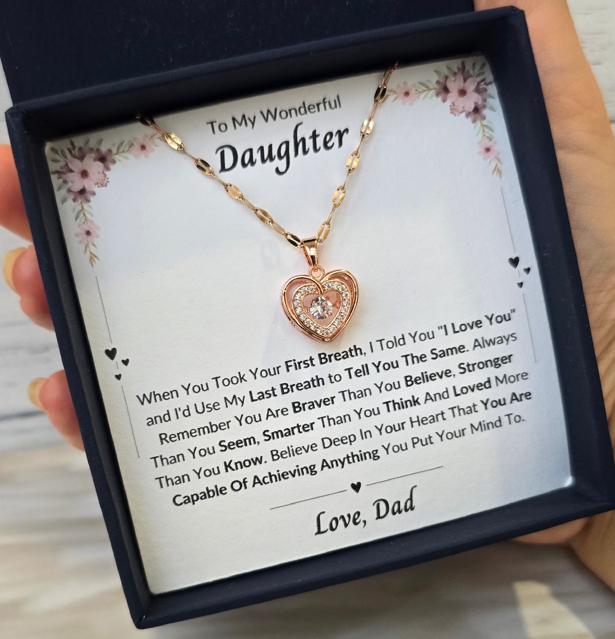 Best Gift To My Daughter I Always Love You I From Dad I Rose Heart Necklace