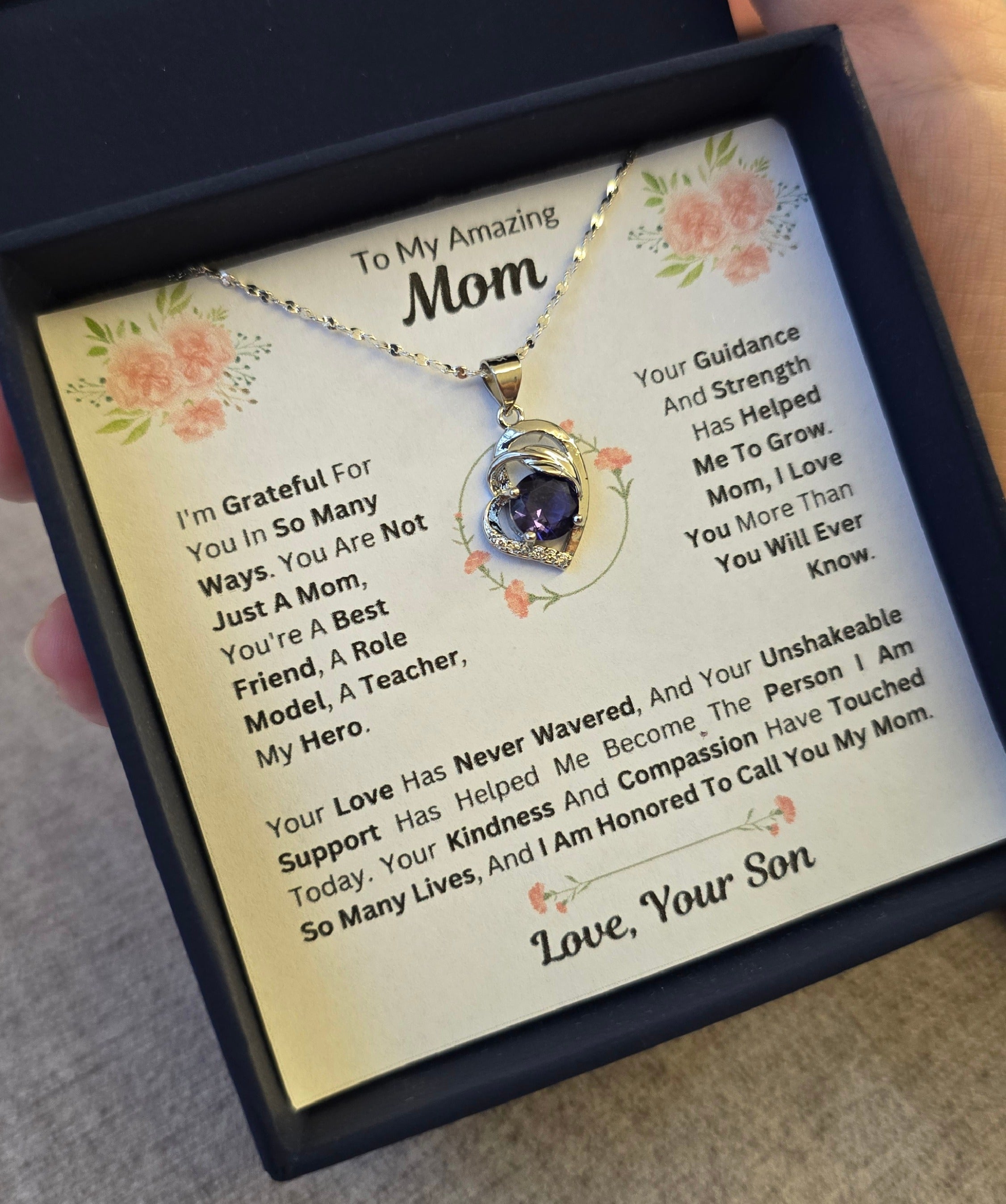 Best Gift To My Mom I Not Just A Mom I From Son I Purple Love Necklace