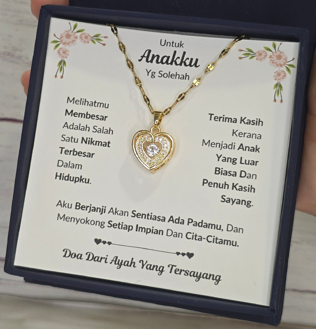 Hadiah Terbaik Untuk Anakku I Sentiasa Ada Padamu I Dari Ayah I Gold Heart Necklace