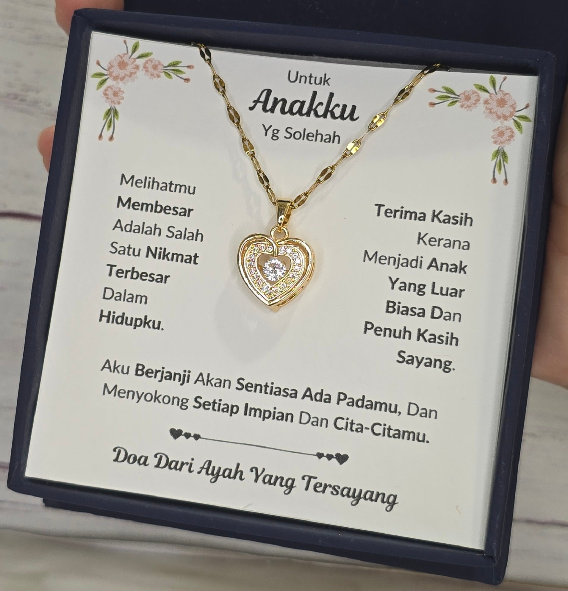 Hadiah Terbaik Untuk Anakku I Sentiasa Ada Padamu I Dari Ayah I Gold Heart Necklace