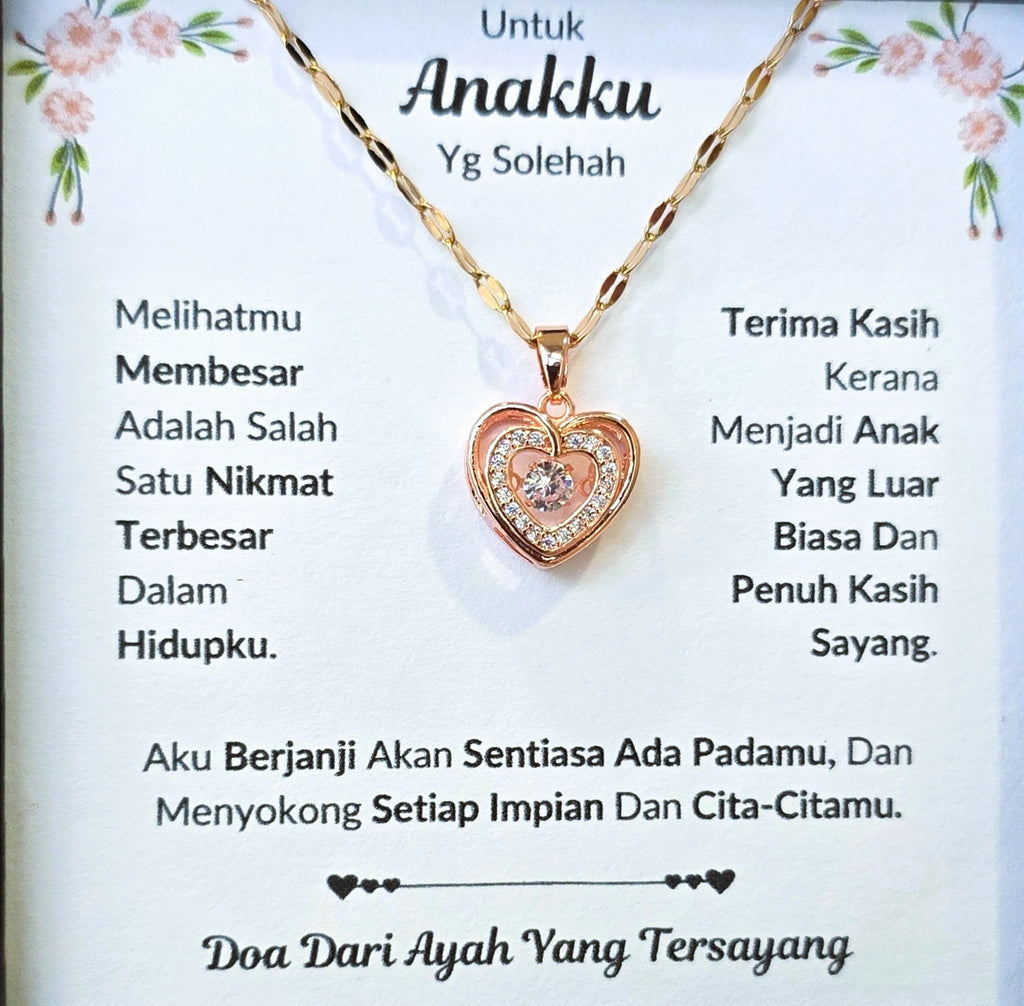 Hadiah Terbaik Untuk Anakku I Sentiasa Ada Padamu I Dari Ayah I Rose Heart Necklace